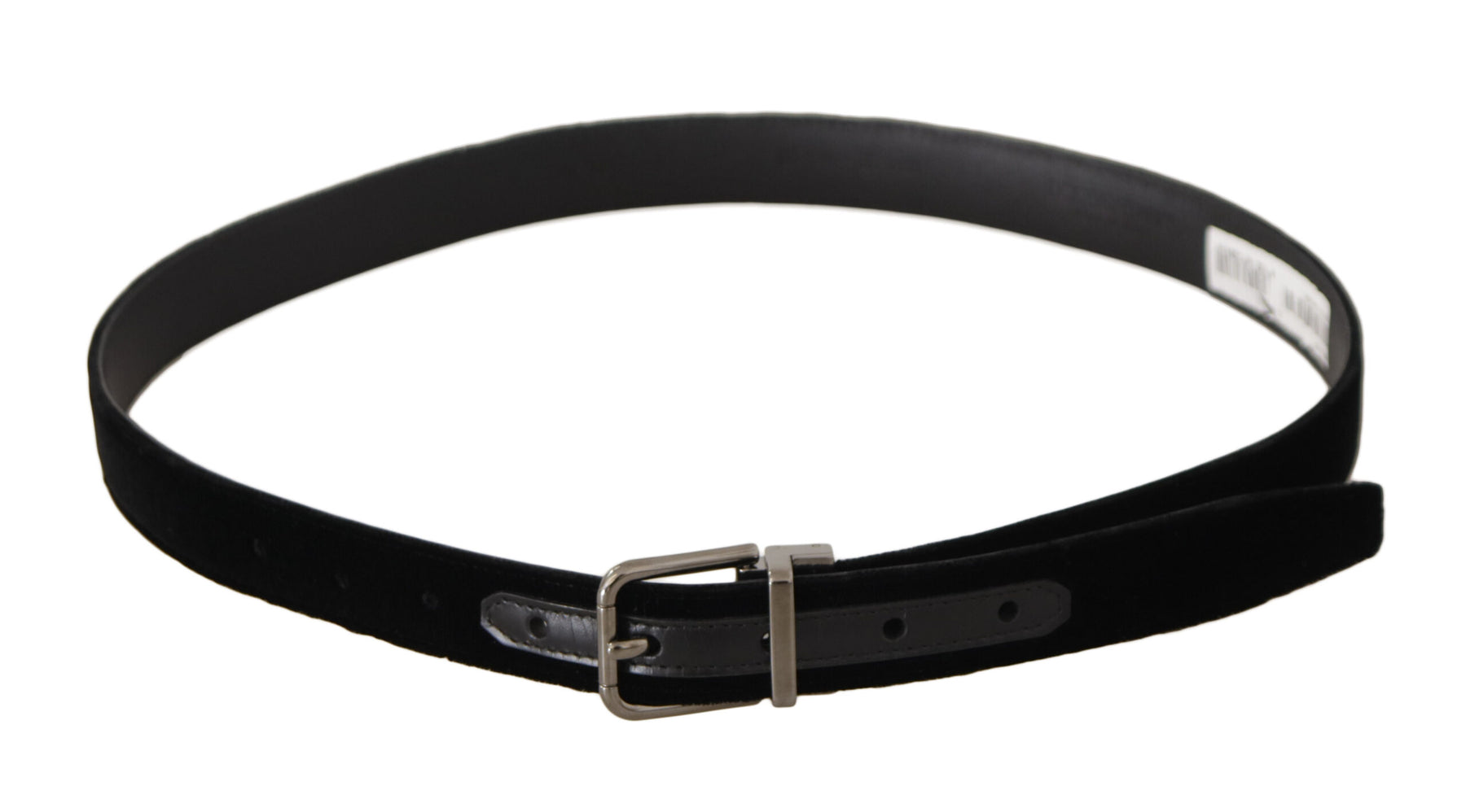 Dolce & Gabbana Black Classic Velvet Logo Engraved Metal Buckle Belt | Regal Royce