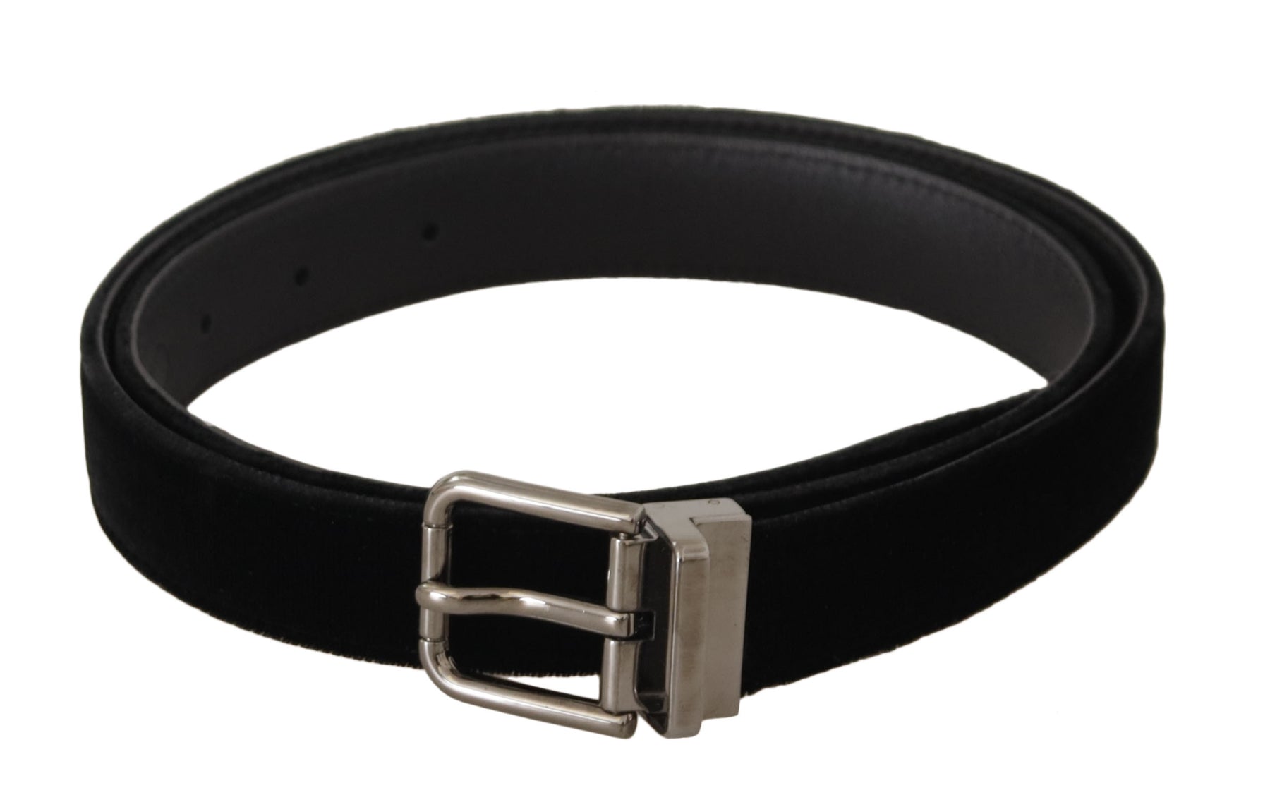 Dolce & Gabbana Black Classic Velvet Logo Engraved Metal Buckle Belt | Regal Royce