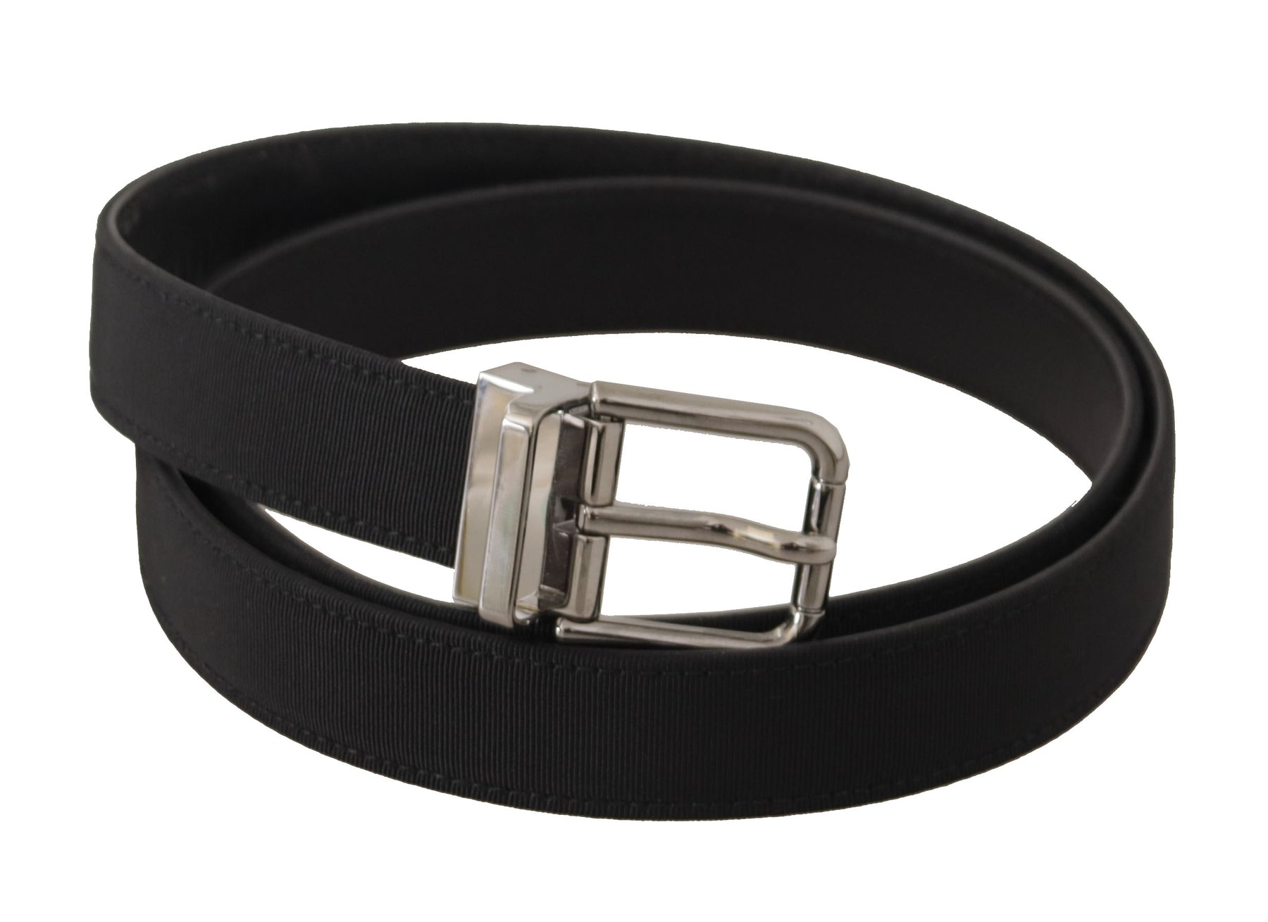 Dolce & Gabbana Black Canvas Leather Silver Metal Buckle Belt | Regal Royce
