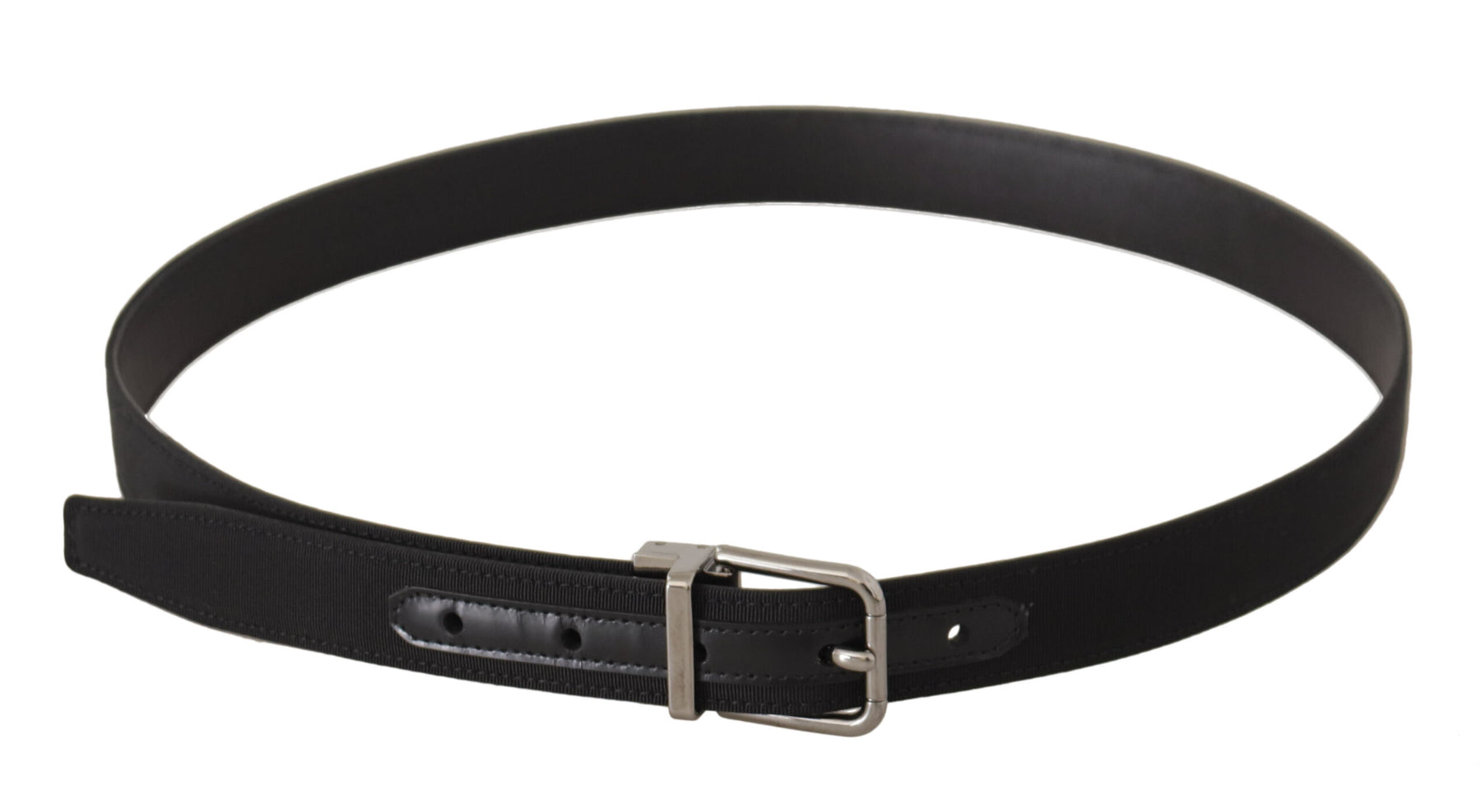 Dolce & Gabbana Black Canvas Leather Silver Metal Buckle Belt | Regal Royce