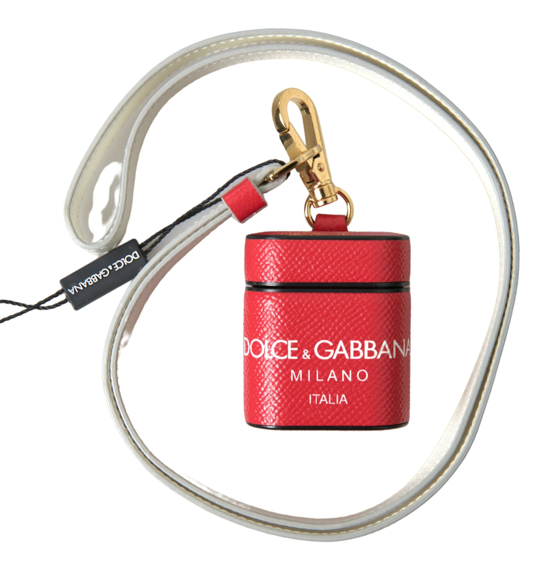 Dolce & Gabbana Red Leather Gold Tone Metal Logo Print Airpods Case | Regal Royce