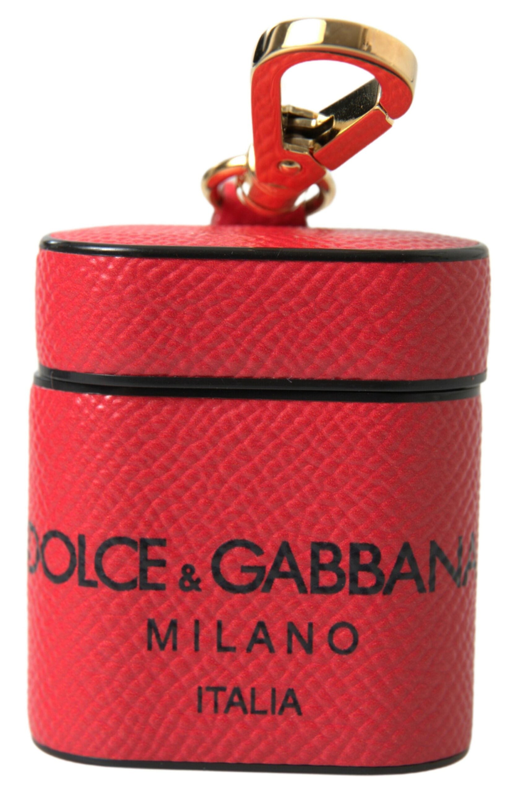 Dolce & Gabbana Red Black Calf Leather Logo Print Strap Airpods Case | Regal Royce