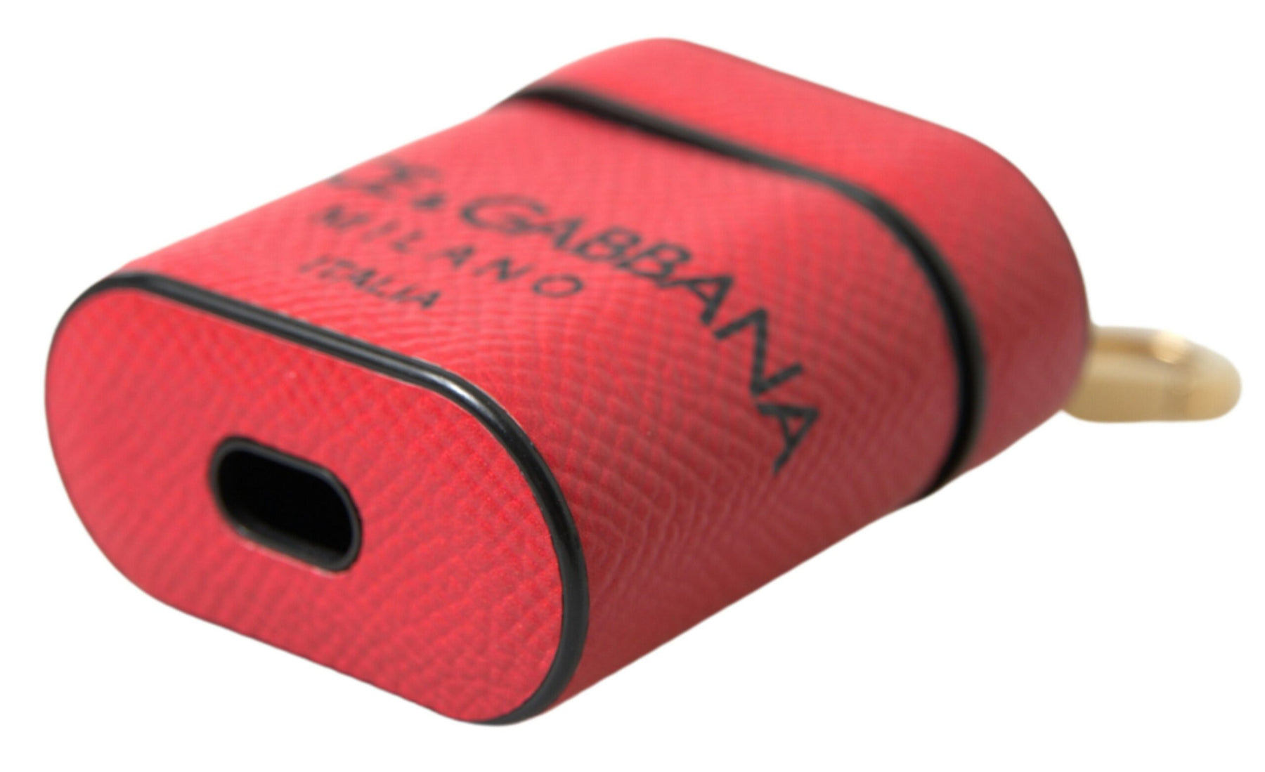 Dolce & Gabbana Red Black Calf Leather Logo Print Strap Airpods Case | Regal Royce