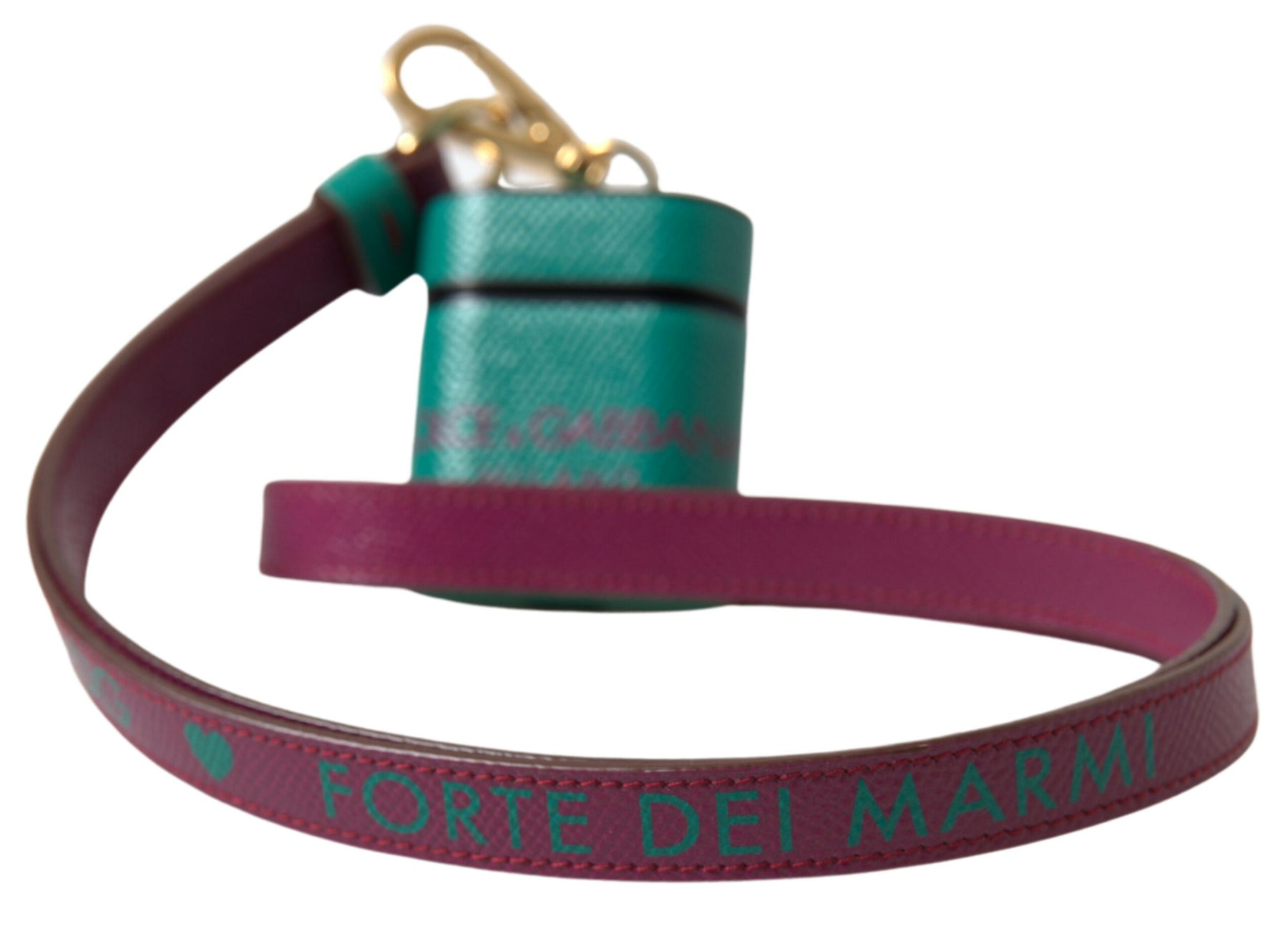Dolce & Gabbana Green Maroon Calf Leather Logo Print Strap Airpods Case | Regal Royce