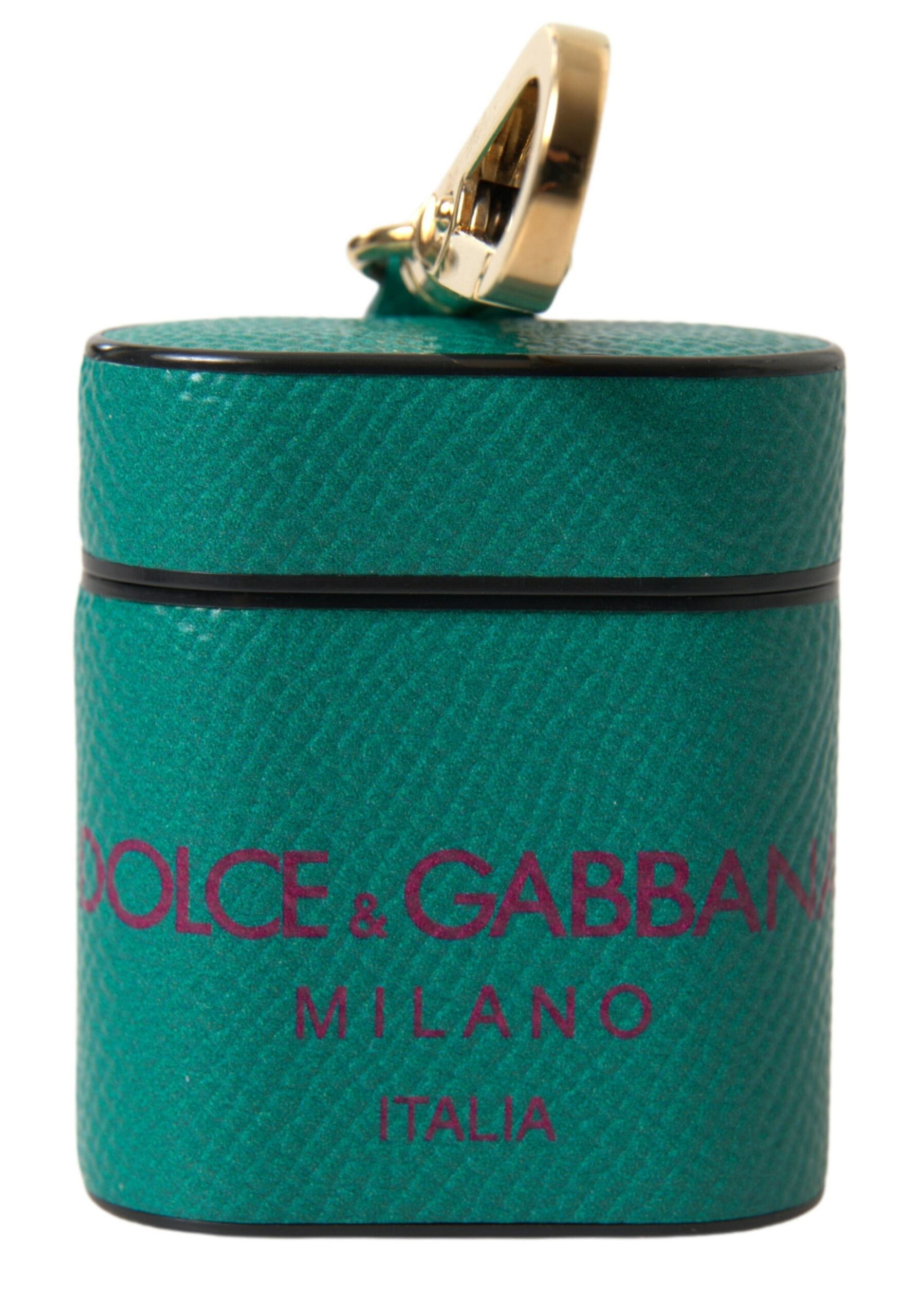 Dolce & Gabbana Green Maroon Calf Leather Logo Print Strap Airpods Case | Regal Royce