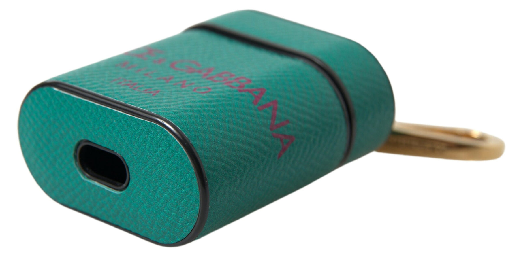 Dolce & Gabbana Green Maroon Calf Leather Logo Print Strap Airpods Case | Regal Royce