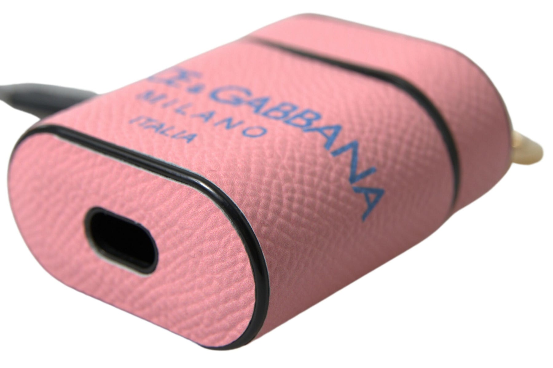 Dolce & Gabbana Pink Blue Calf Leather Logo Print Strap Airpods Case | Regal Royce