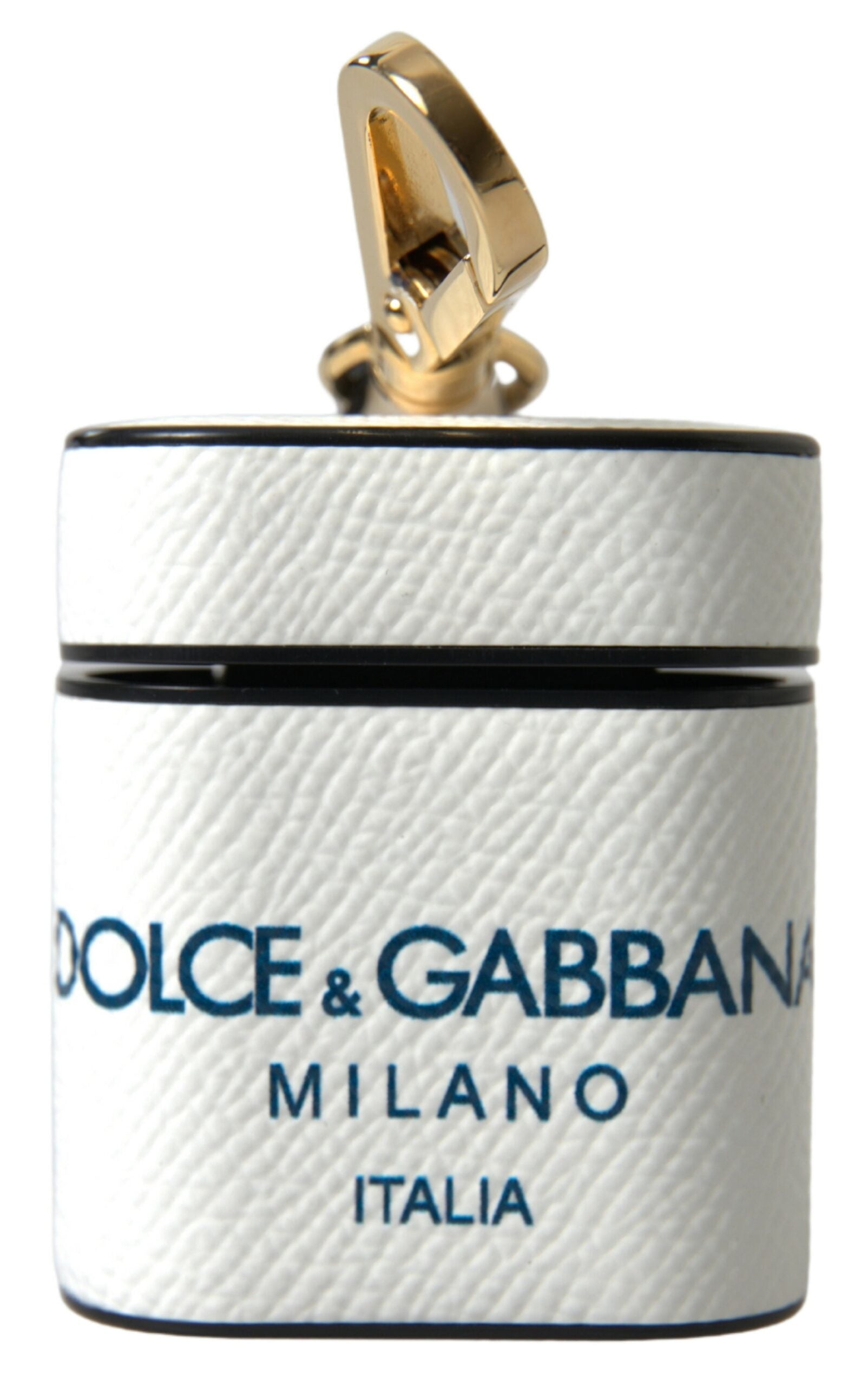 Dolce & Gabbana White Blue Calf Leather Logo Print Strap Airpods Case | Regal Royce