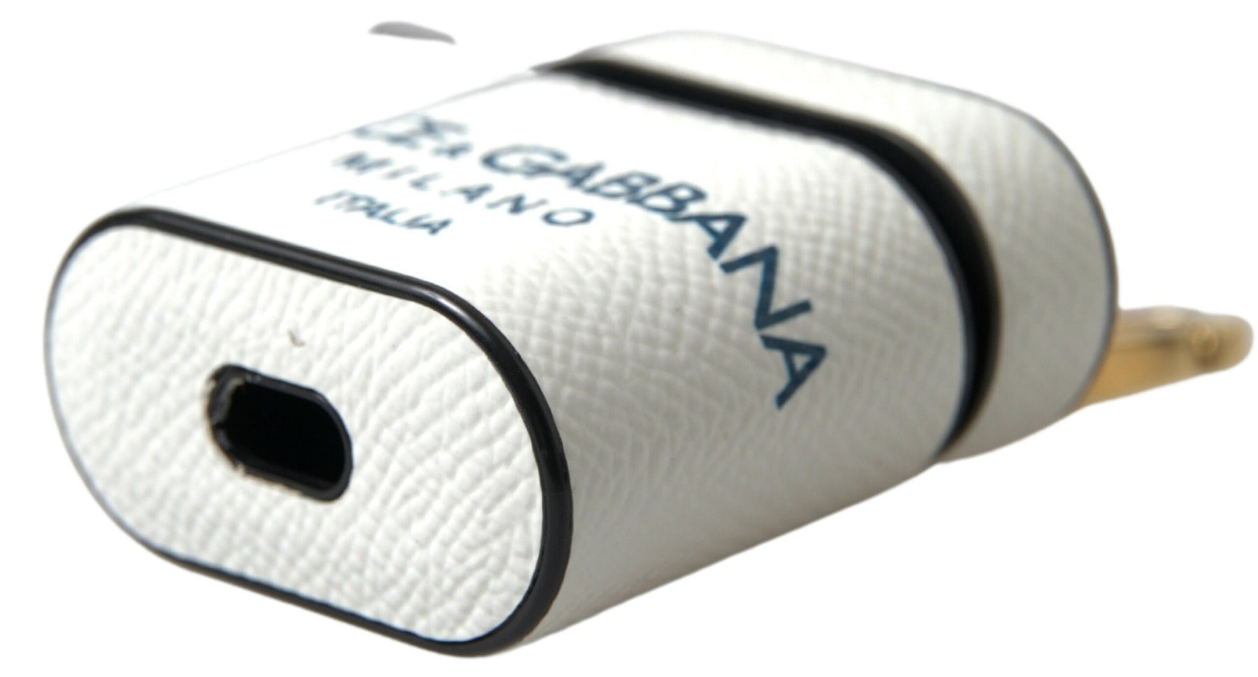 Dolce & Gabbana White Blue Calf Leather Logo Print Strap Airpods Case | Regal Royce