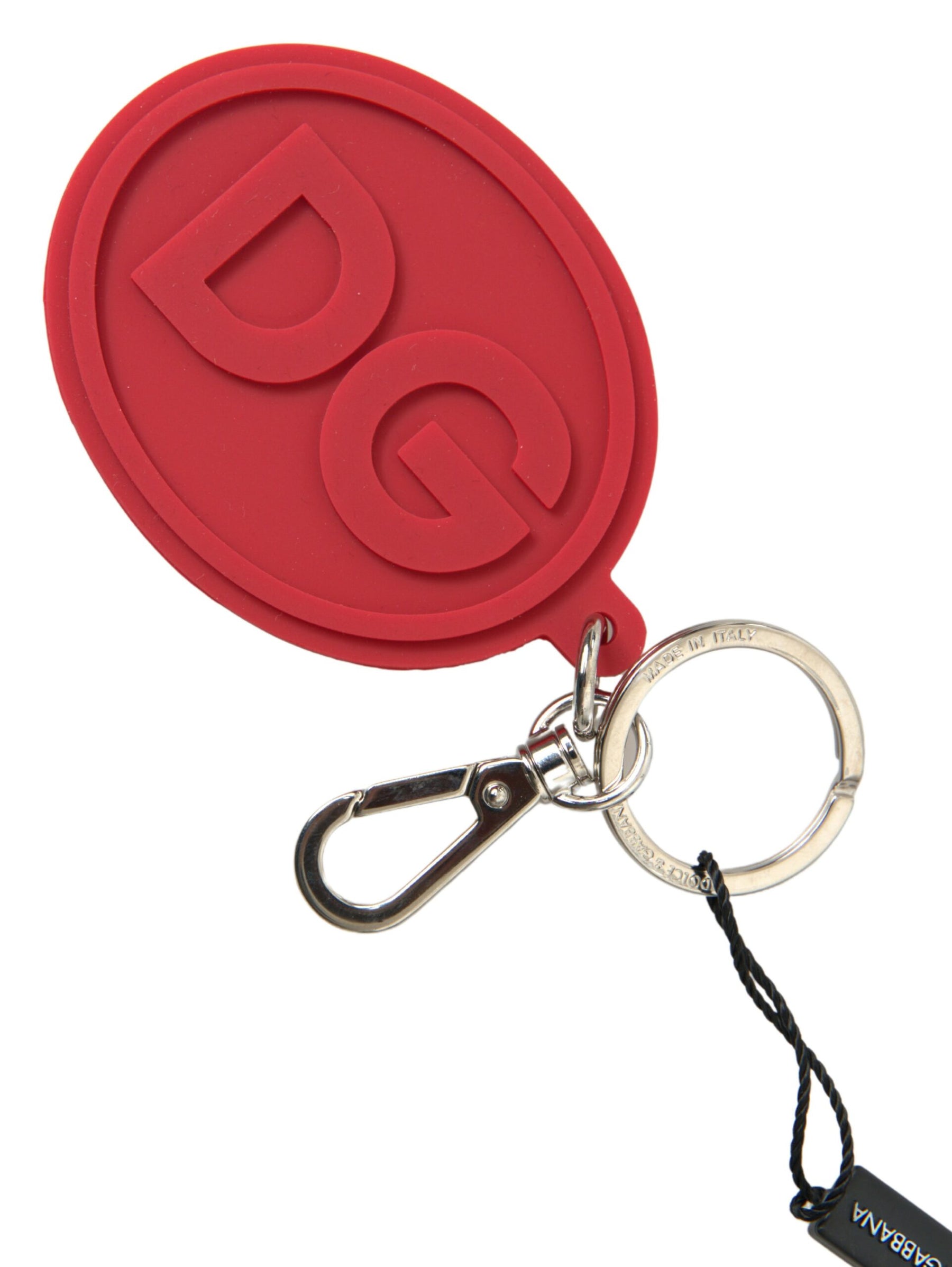 Dolce & Gabbana Red Rubber DG Logo Silver Brass Metal Keyring Keychain | Regal Royce