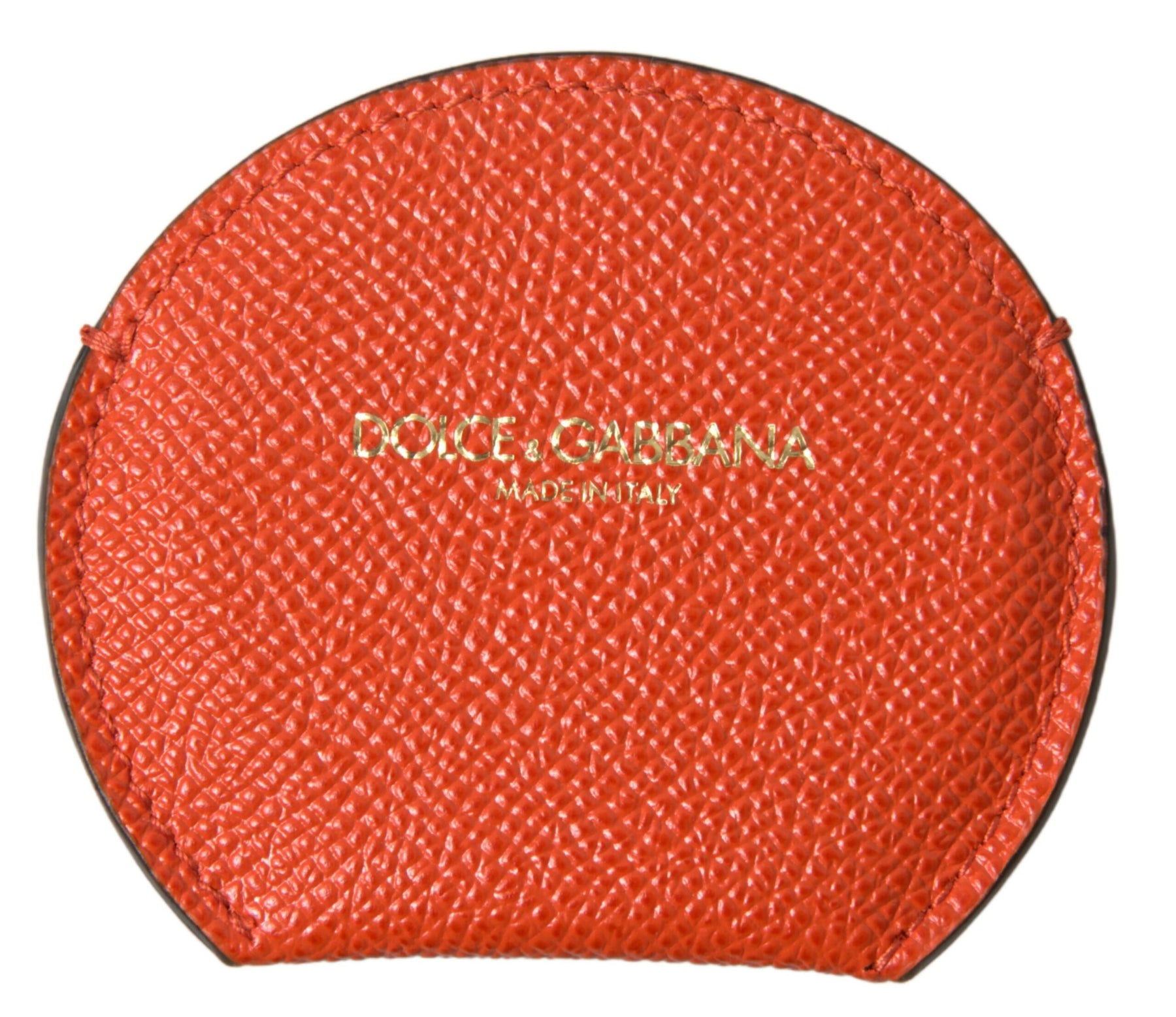 Dolce & Gabbana Orange Calfskin Leather Round Logo Hand Mirror Holder | Regal Royce