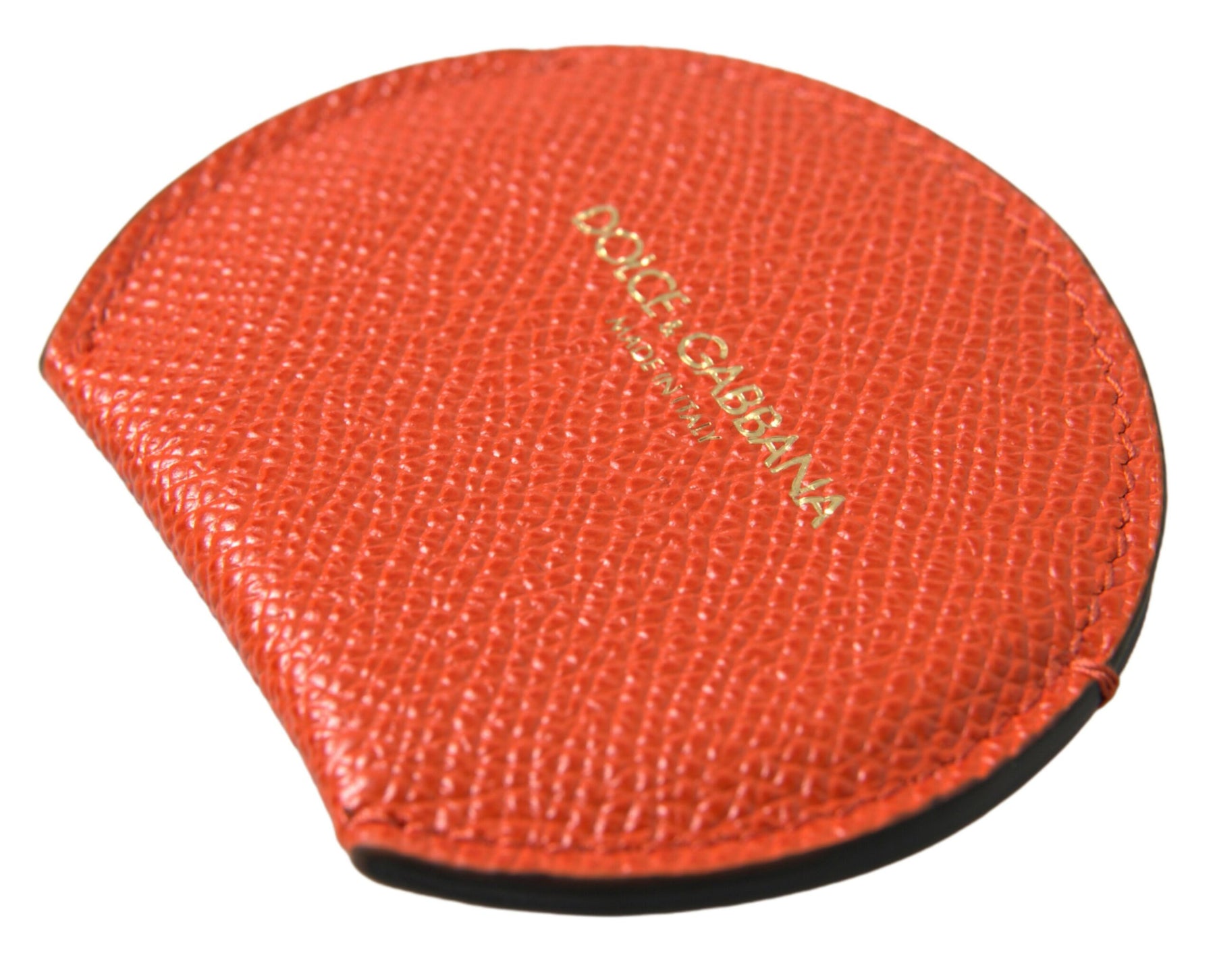 Dolce & Gabbana Orange Calfskin Leather Round Logo Hand Mirror Holder | Regal Royce