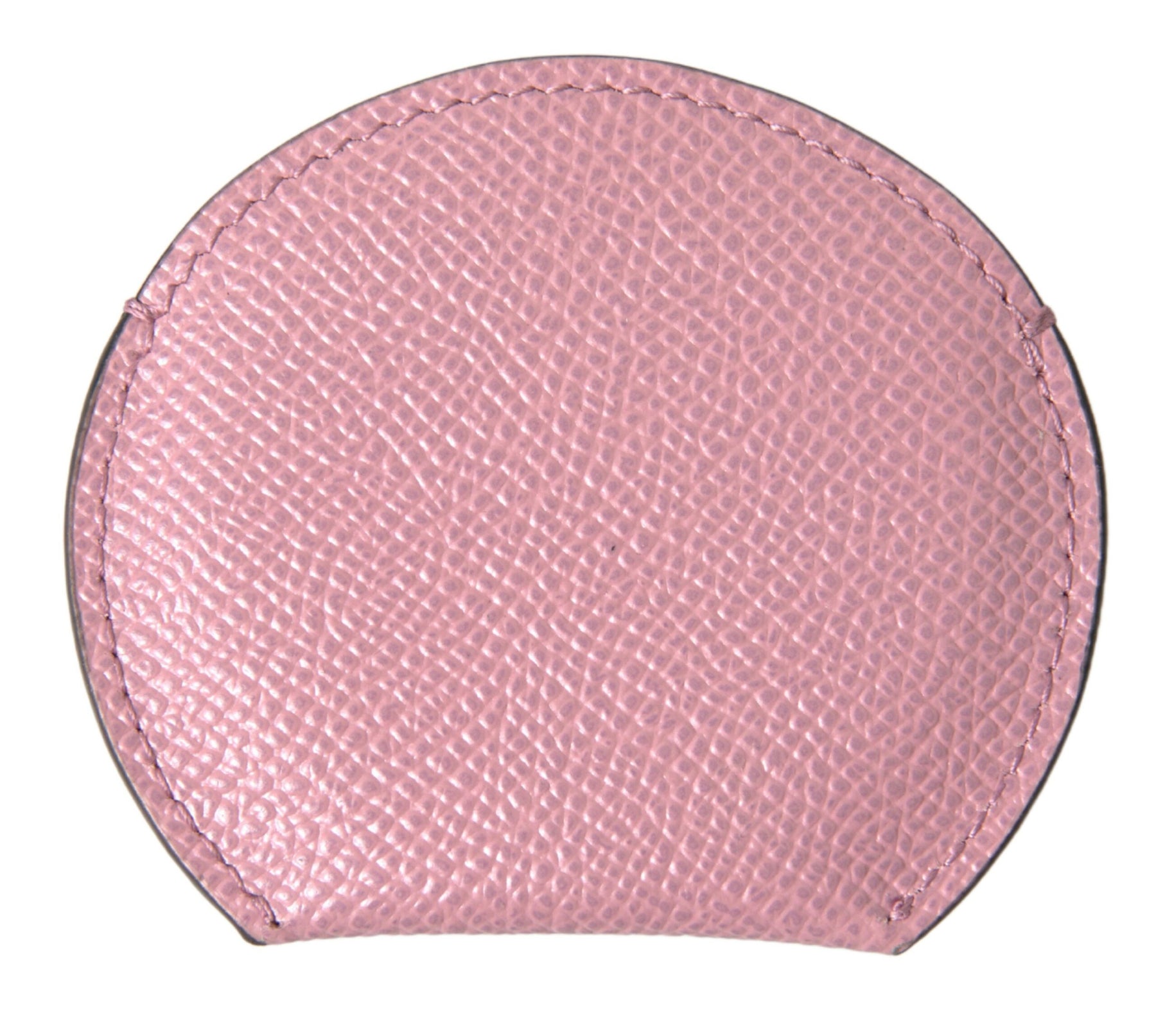 Dolce & Gabbana Pink Calfskin Leather Round Logo Print Hand Mirror Holder | Regal Royce