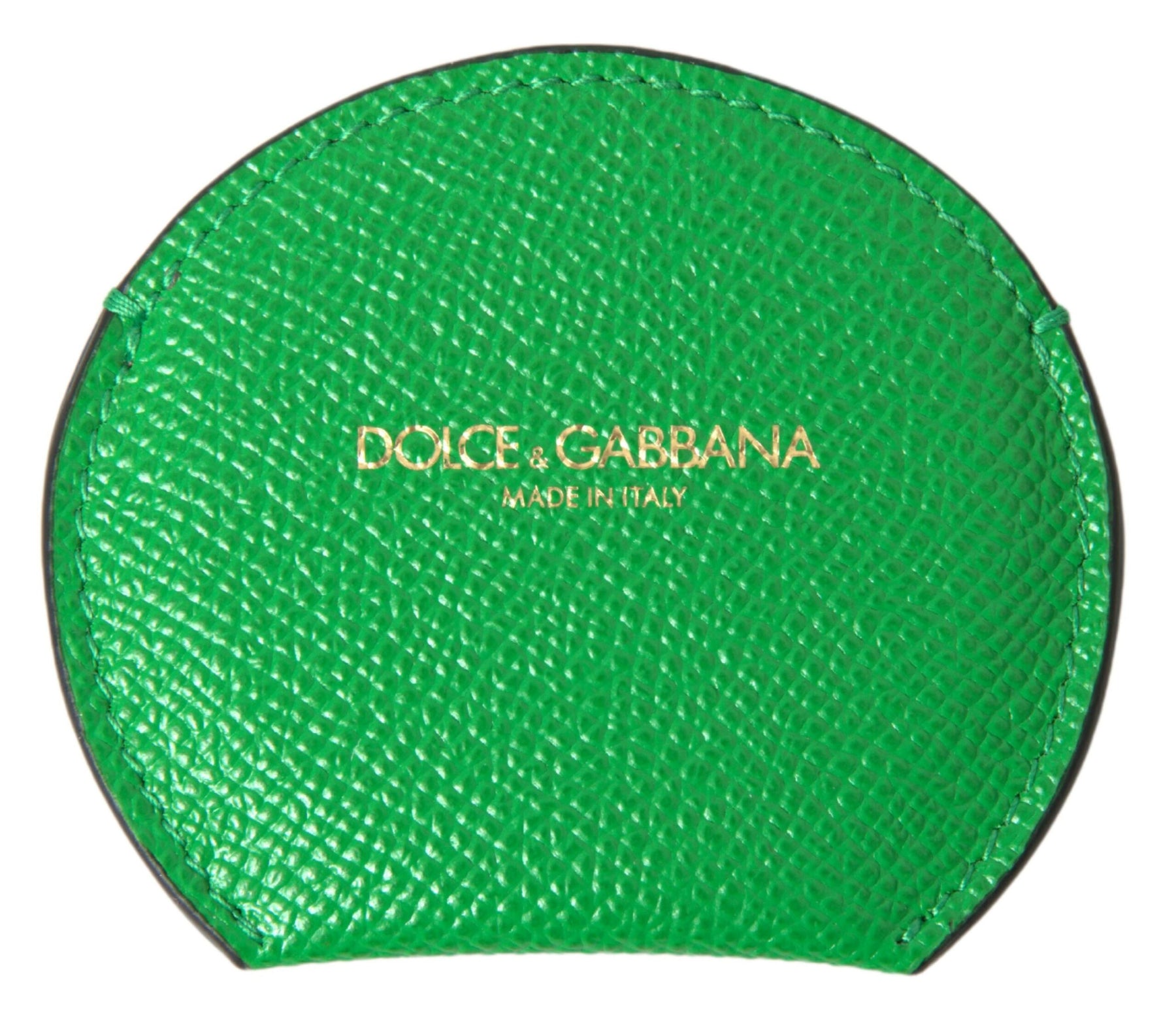 Dolce & Gabbana Green Calfskin Leather Round Logo Hand Mirror Holder | Regal Royce