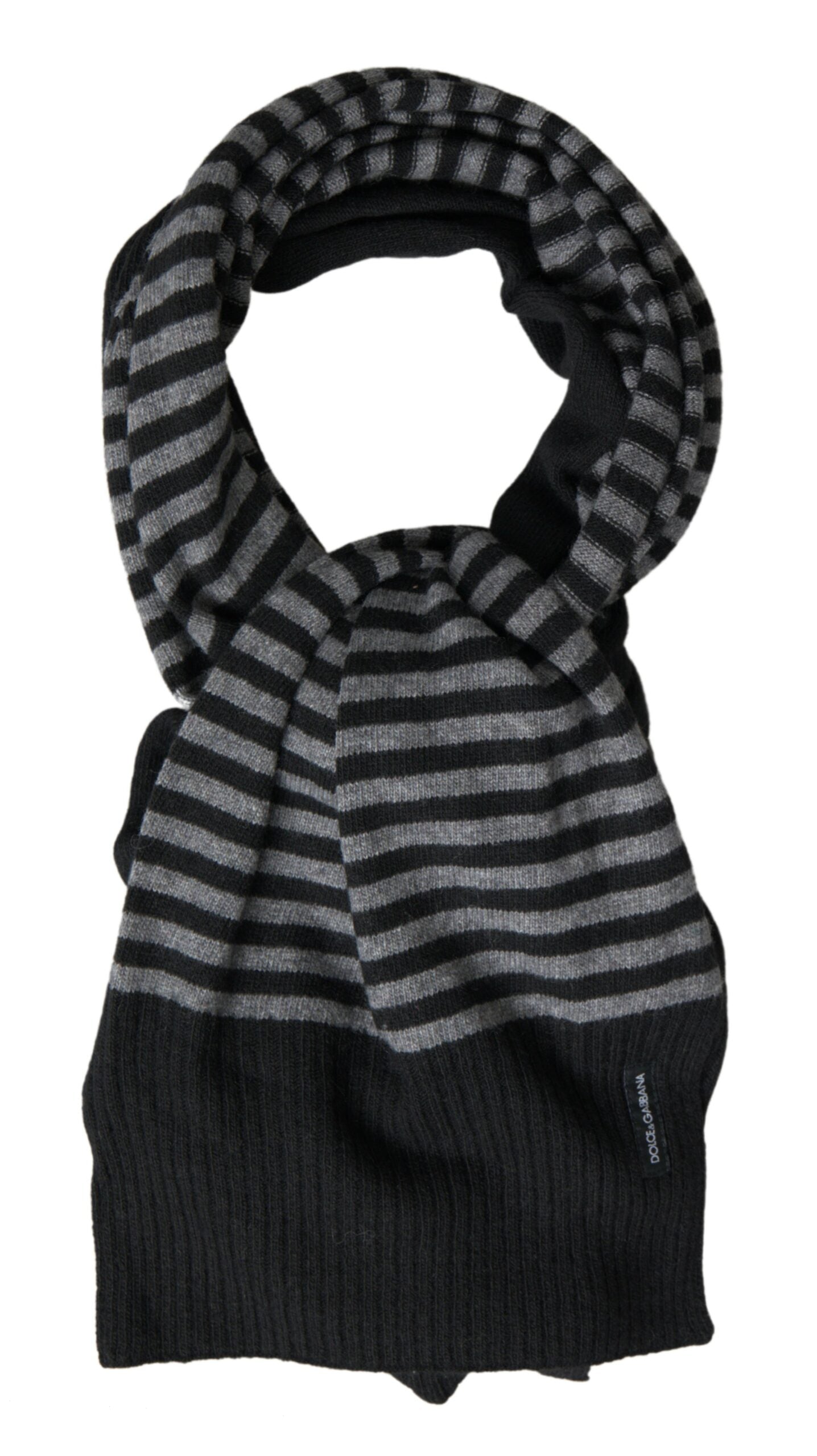 Dolce & Gabbana Black Gray Stripe Wool Neck Wrap Shawl Scarf | Regal Royce