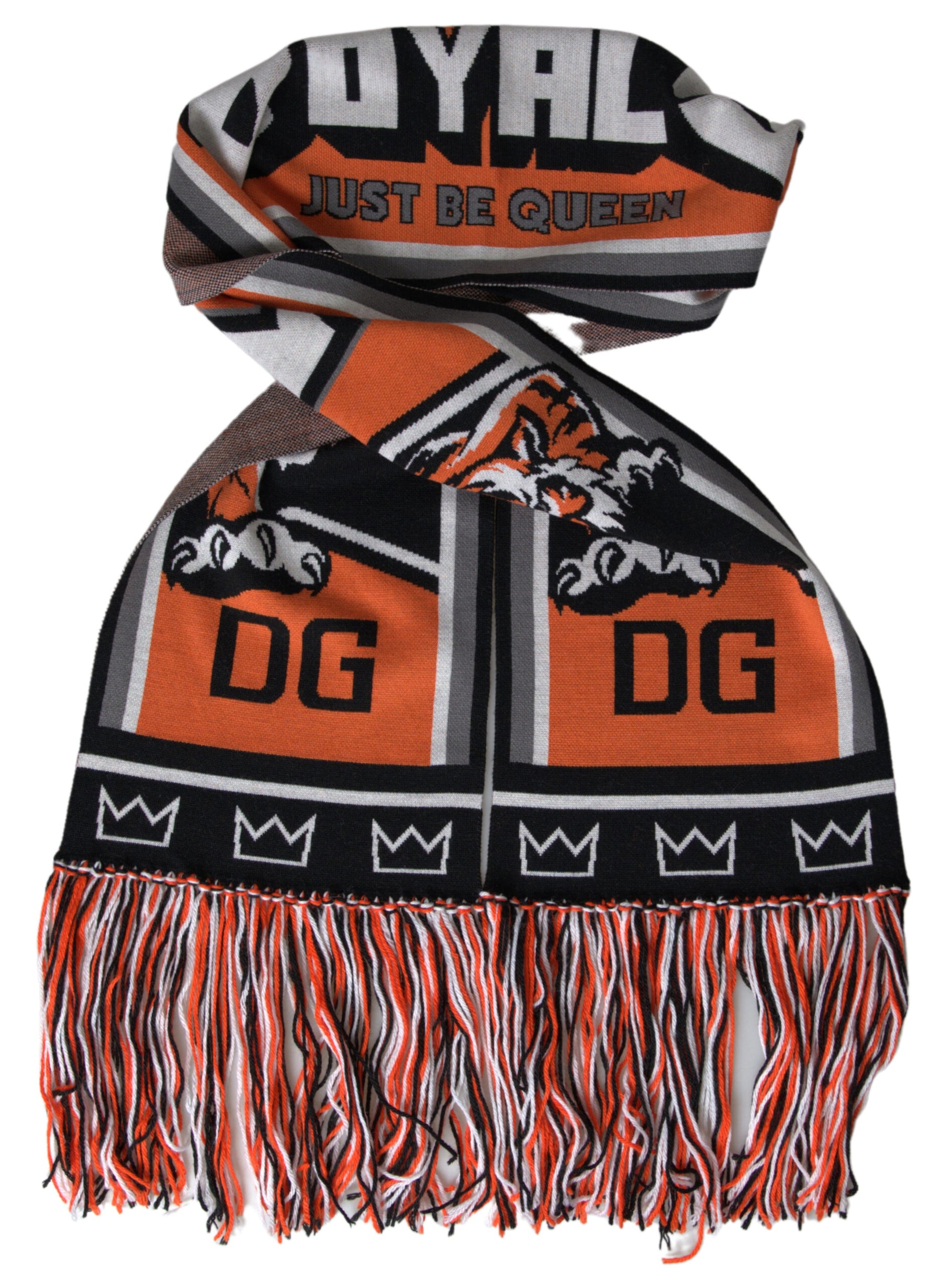 Dolce & Gabbana Multicolor Wool DG Royals Wrap Fringe Scarf | Regal Royce