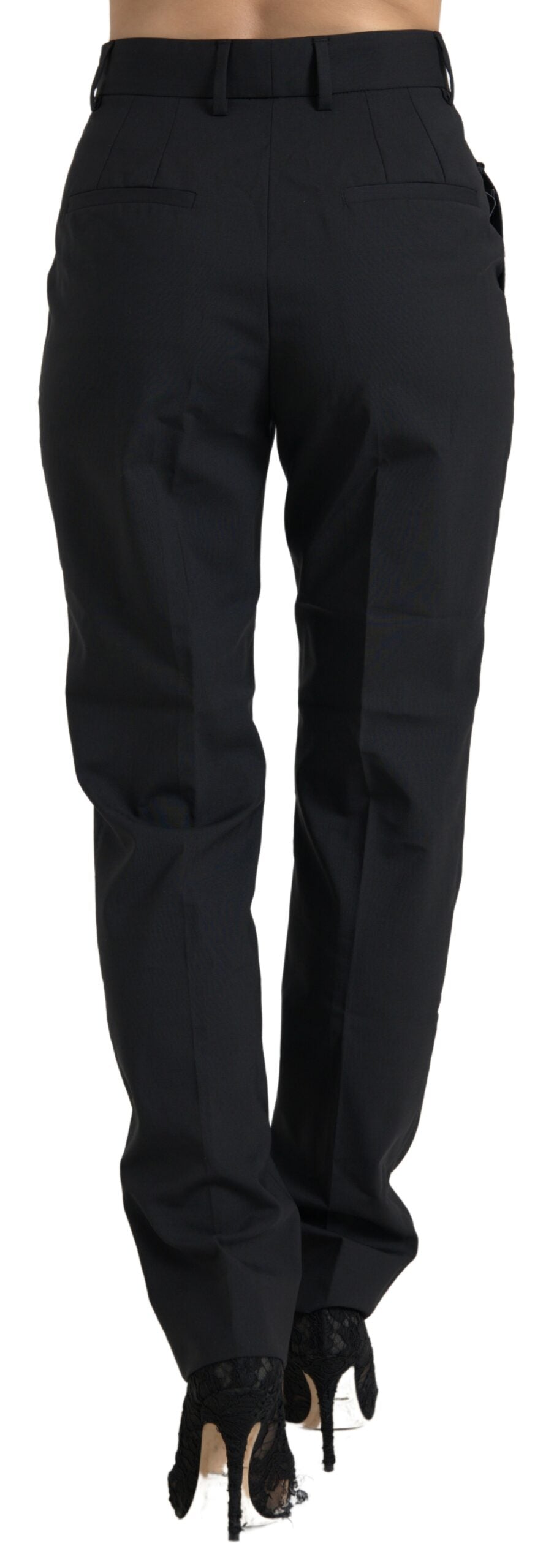 Dolce & Gabbana Black Wool High Waist Tapered Pants | Regal Royce