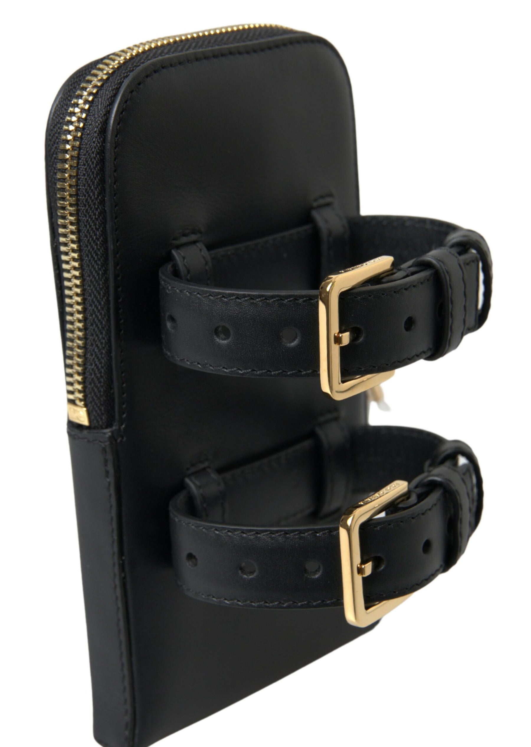 Dolce & Gabbana Black Leather Men Purse Double Belt Strap Bracelet Bag | Regal Royce
