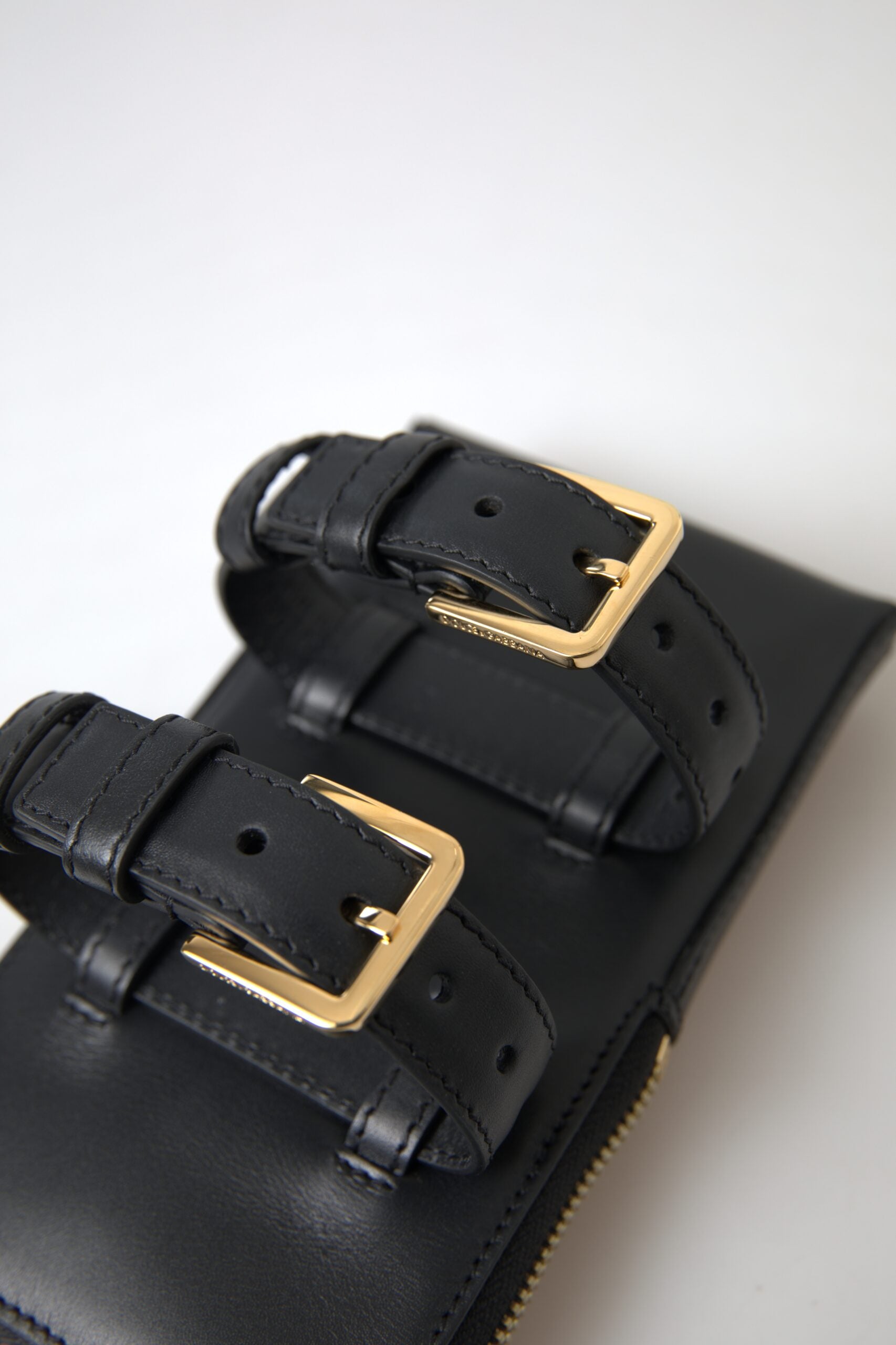 Dolce & Gabbana Black Leather Men Purse Double Belt Strap Bracelet Bag | Regal Royce
