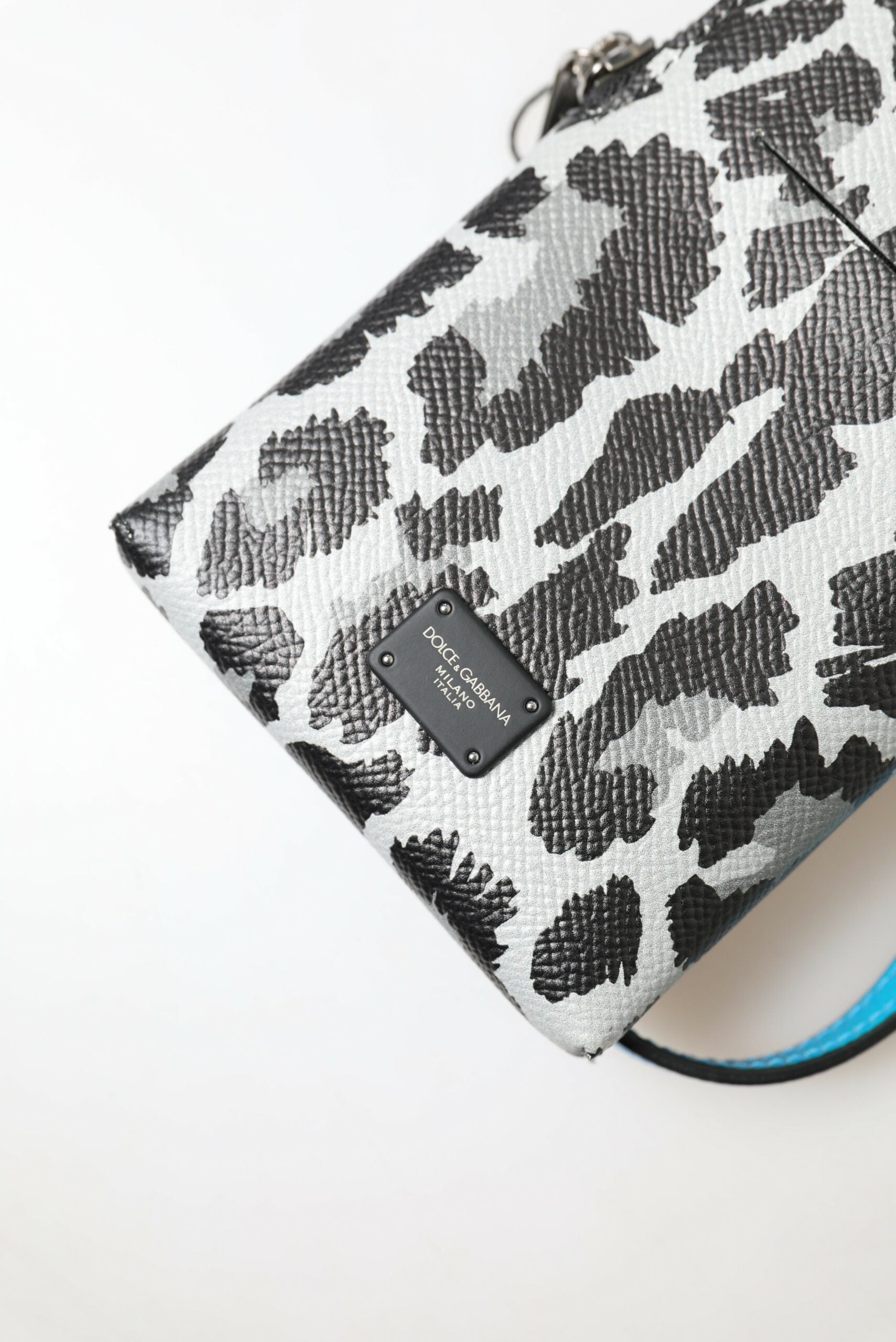 Dolce & Gabbana Gray Leopard Leather Men Purse Crossbody Sling Phone Bag | Regal Royce