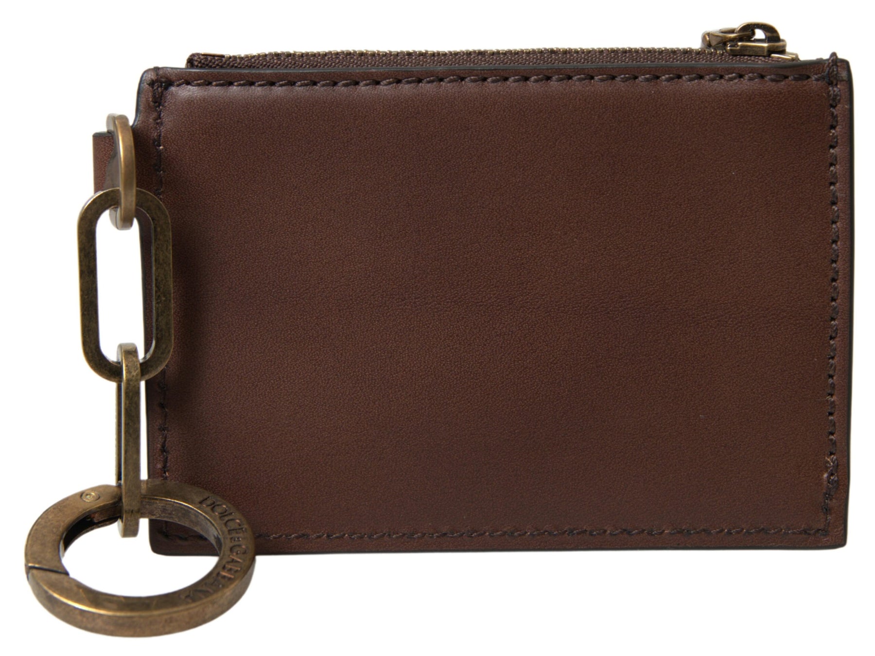 Dolce & Gabbana Brown Leather Zip Logo Keyring Coin Purse Wallet | Regal Royce