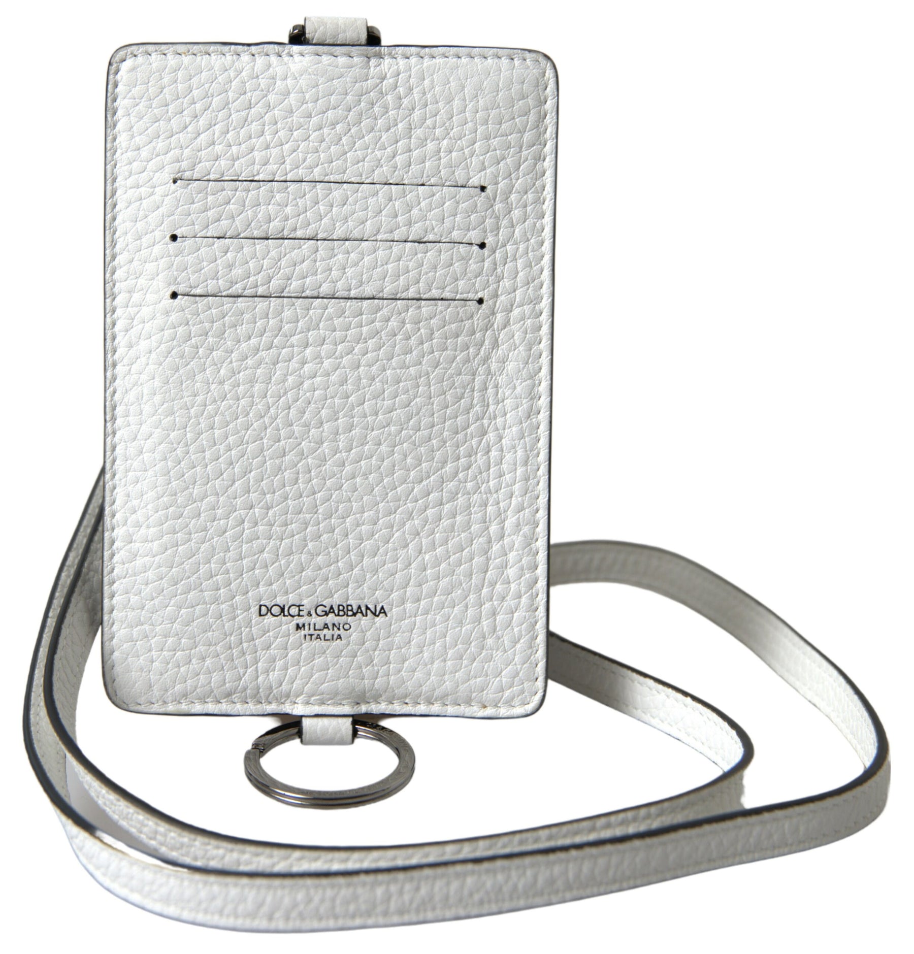 Dolce & Gabbana White Leather Lanyard Logo Card Holder Men Wallet | Regal Royce