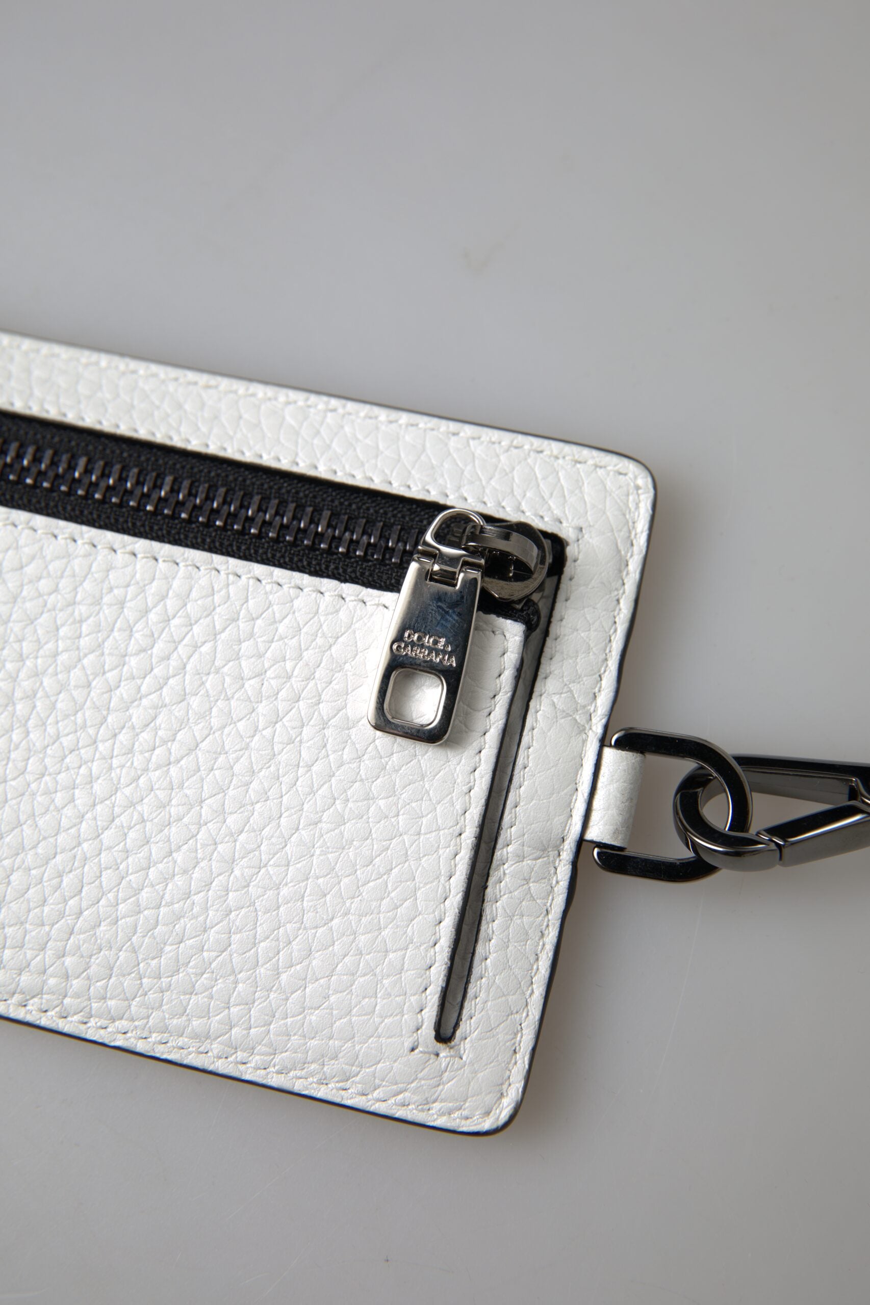 Dolce & Gabbana White Leather Lanyard Logo Card Holder Men Wallet | Regal Royce