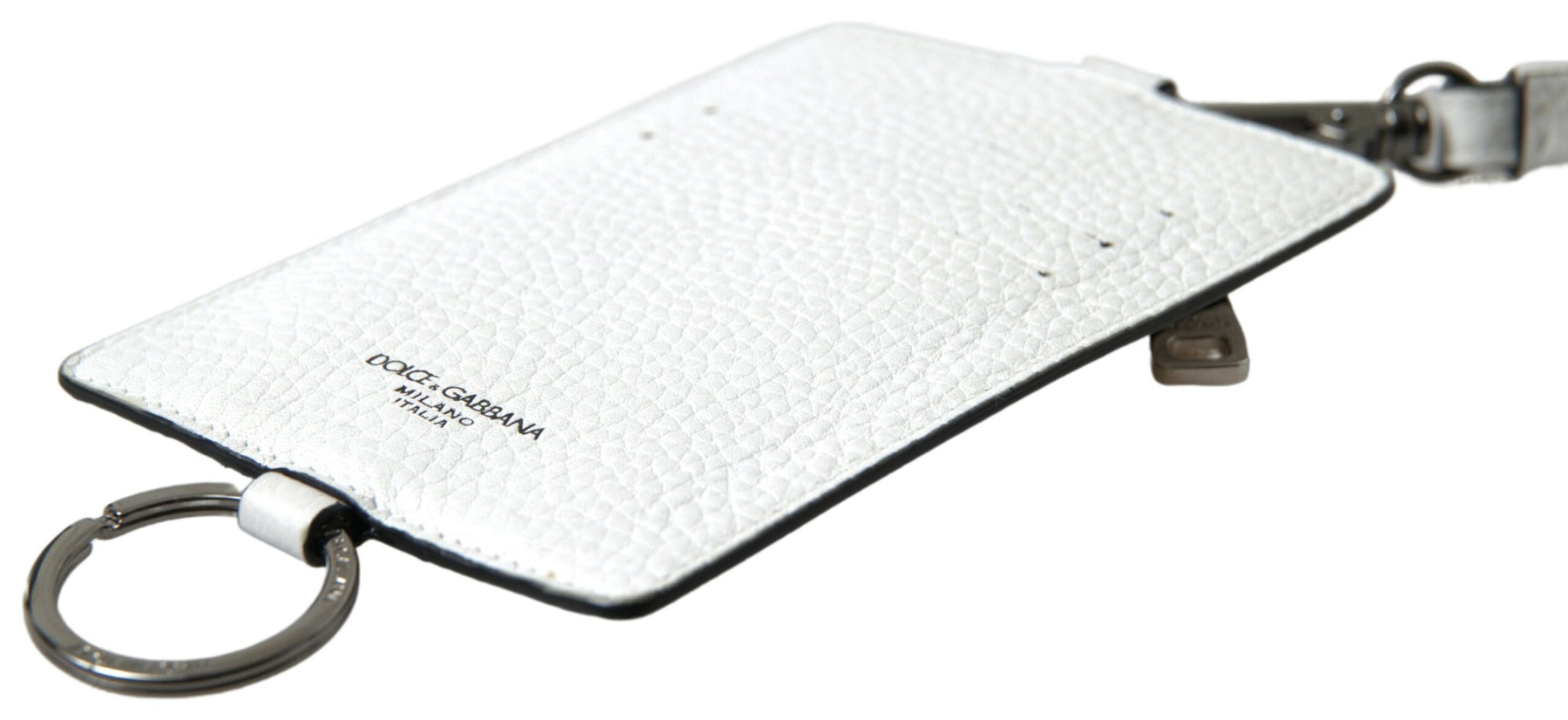 Dolce & Gabbana White Leather Lanyard Logo Card Holder Men Wallet | Regal Royce