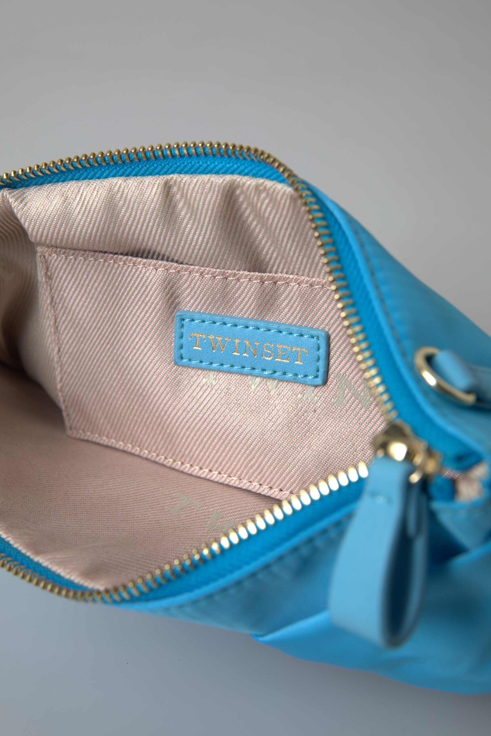 Twinset Blue Tafta Silk Large Bow Zipper Clutch Women Borse Logo Bag | Regal Royce