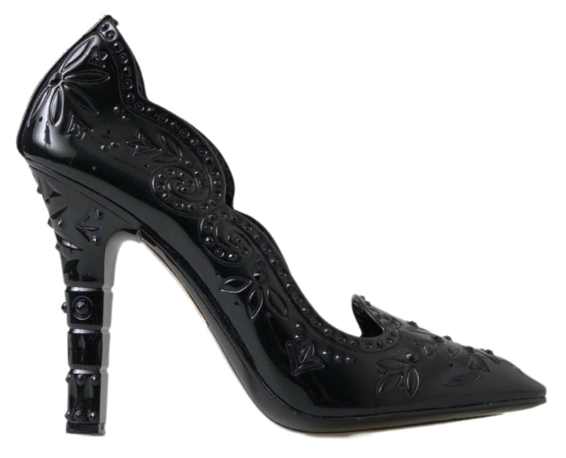 Dolce & Gabbana Black CINDERELLA Floral Crystal Heels Shoes | Regal Royce