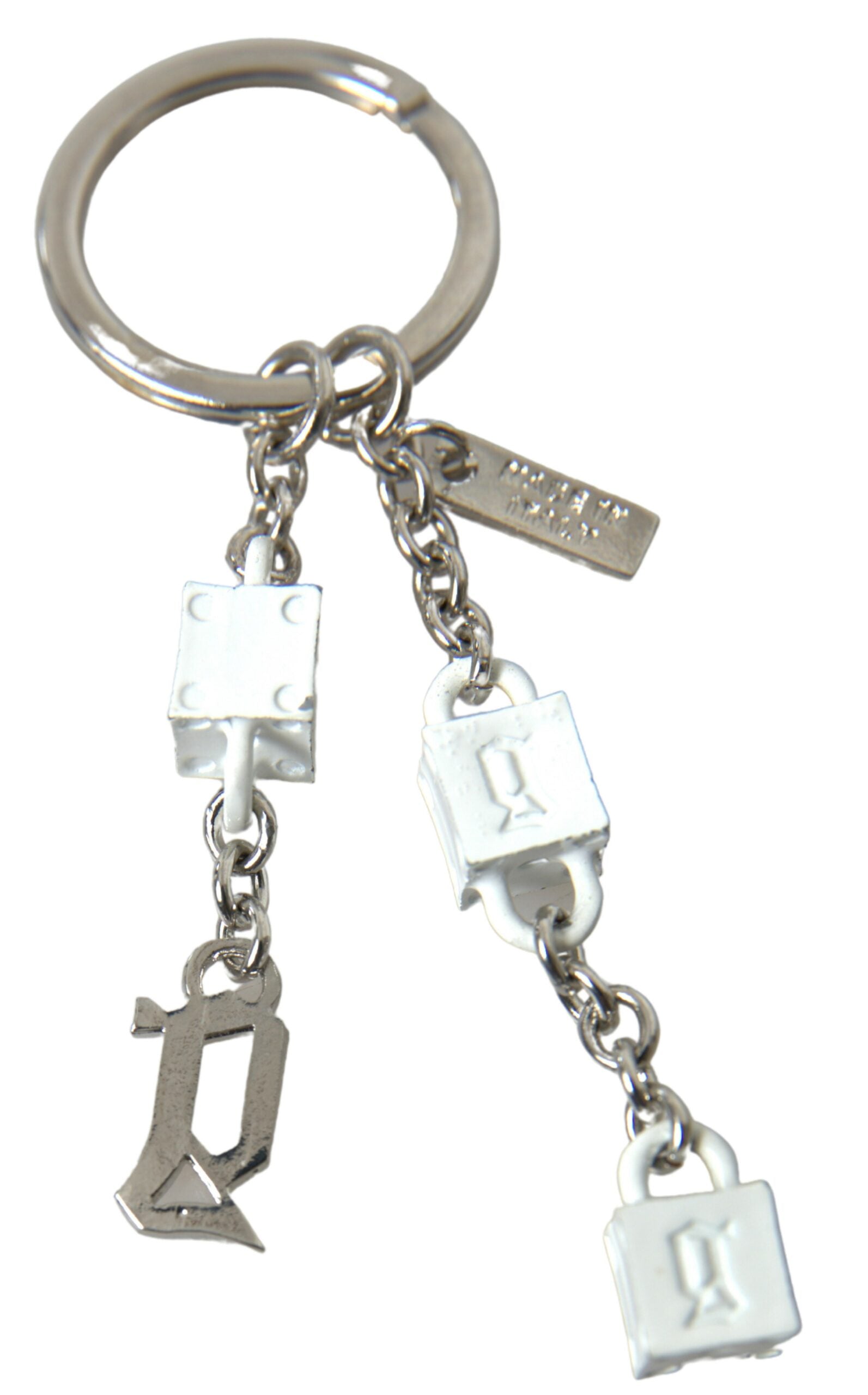 Dolce & Gabbana Silver Tone Metal DG Logo Engraved Keyring Keychain | Regal Royce