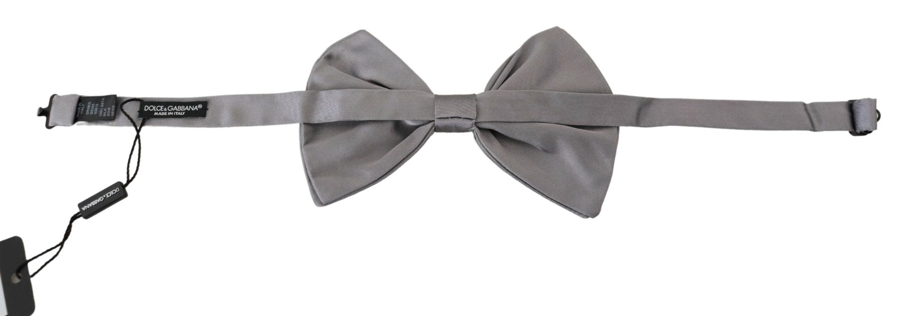 Dolce & Gabbana Bow Tie Men Silver Gray Silk Adjustable Neck Papillon | Regal Royce