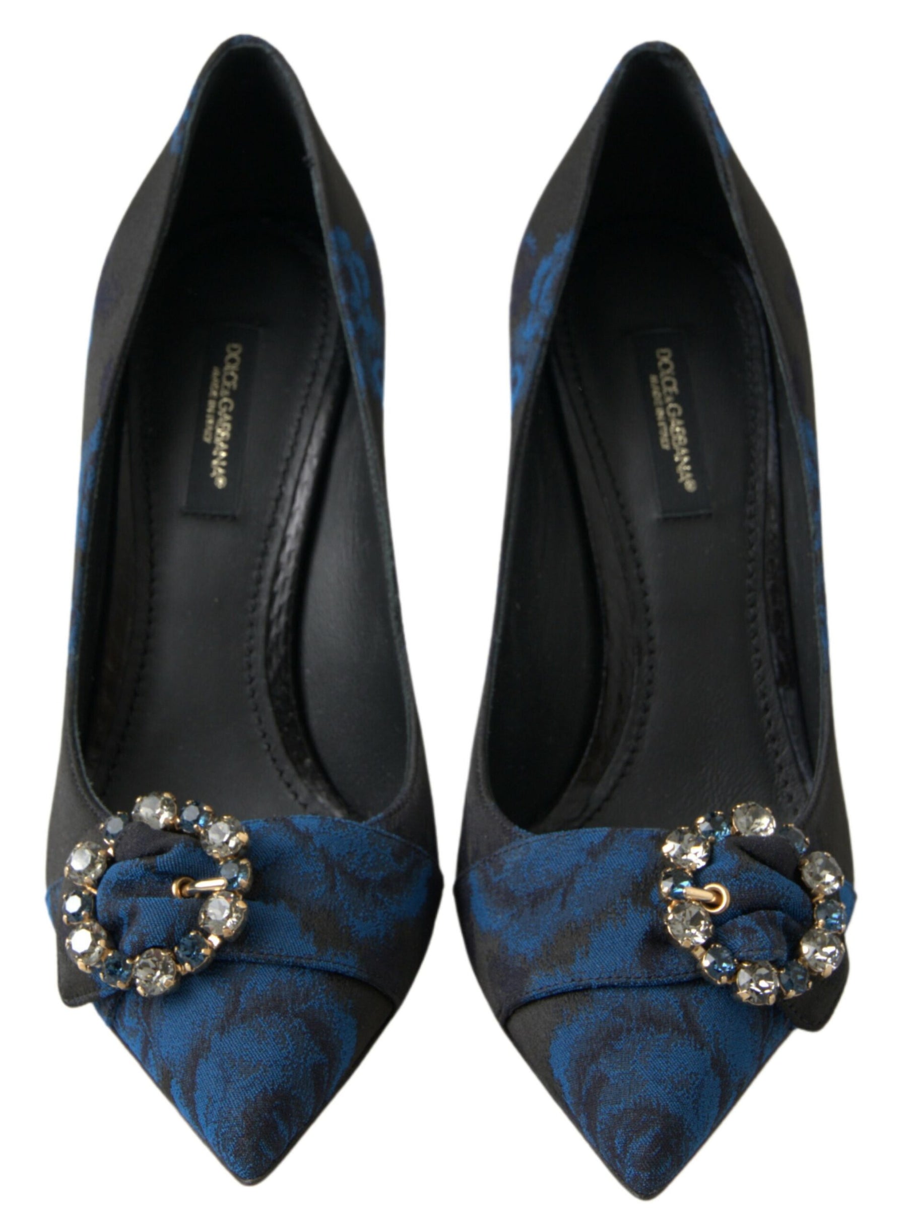 Dolce & Gabbana Blue Floral Ayers Crystal Pumps Shoes | Regal Royce
