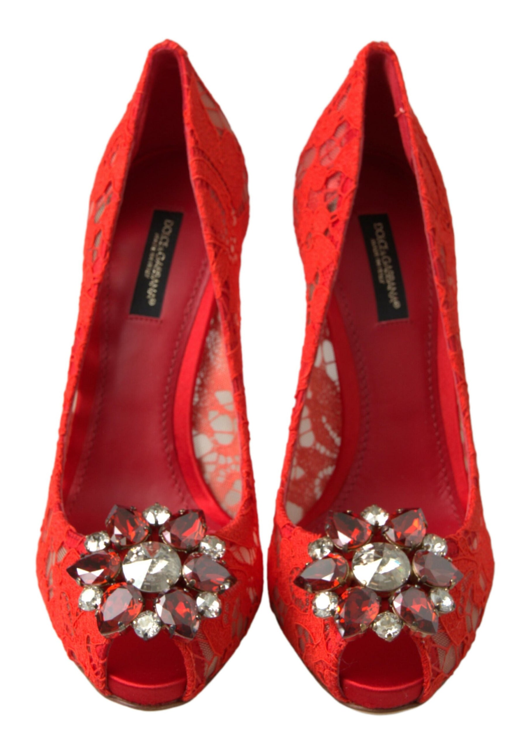 Dolce & Gabbana Red Taormina Lace Crystal Heels Pumps Shoes | Regal Royce