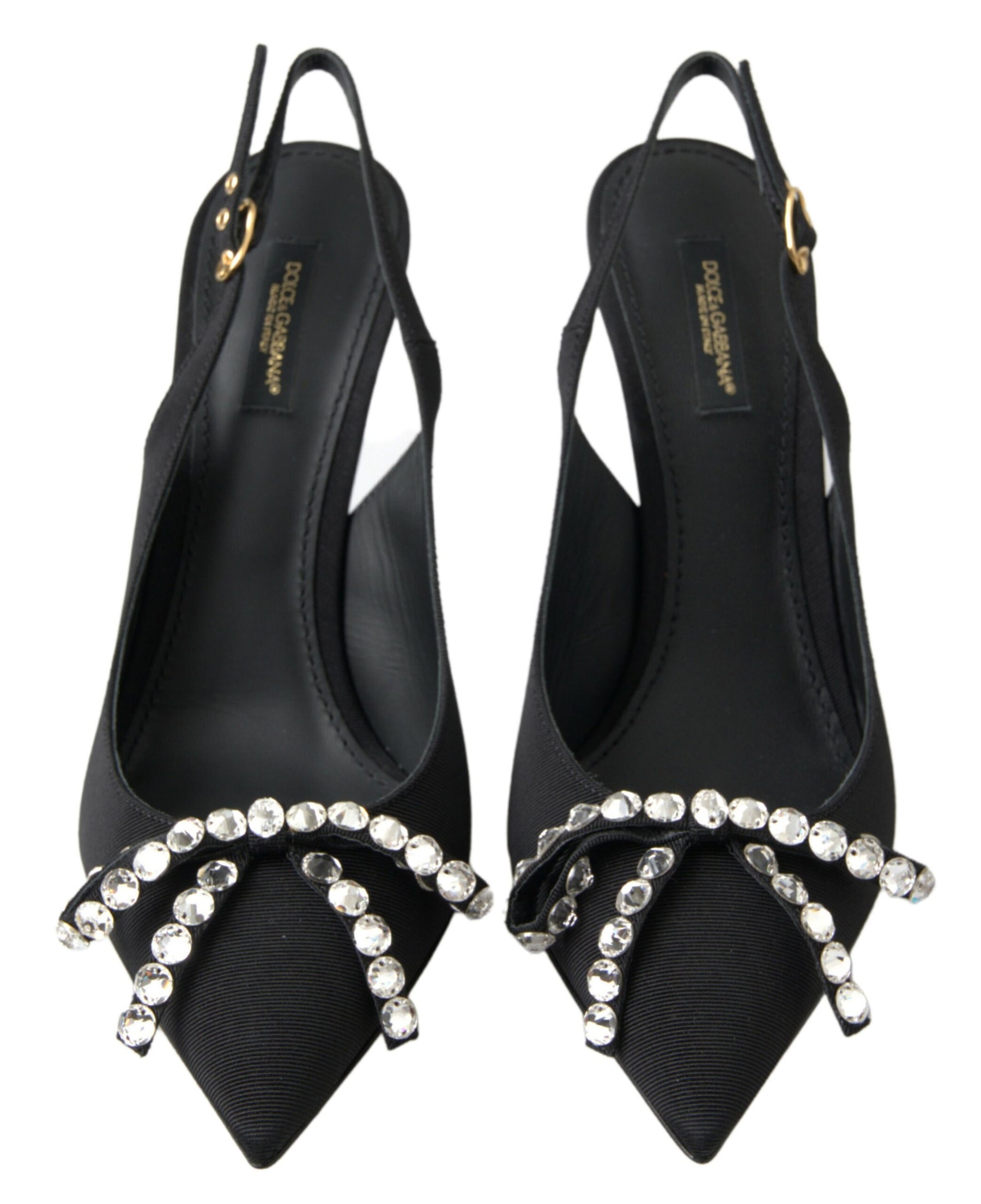 Dolce & Gabbana Black Crystal Embellished Slingback Heel Shoes | Regal Royce