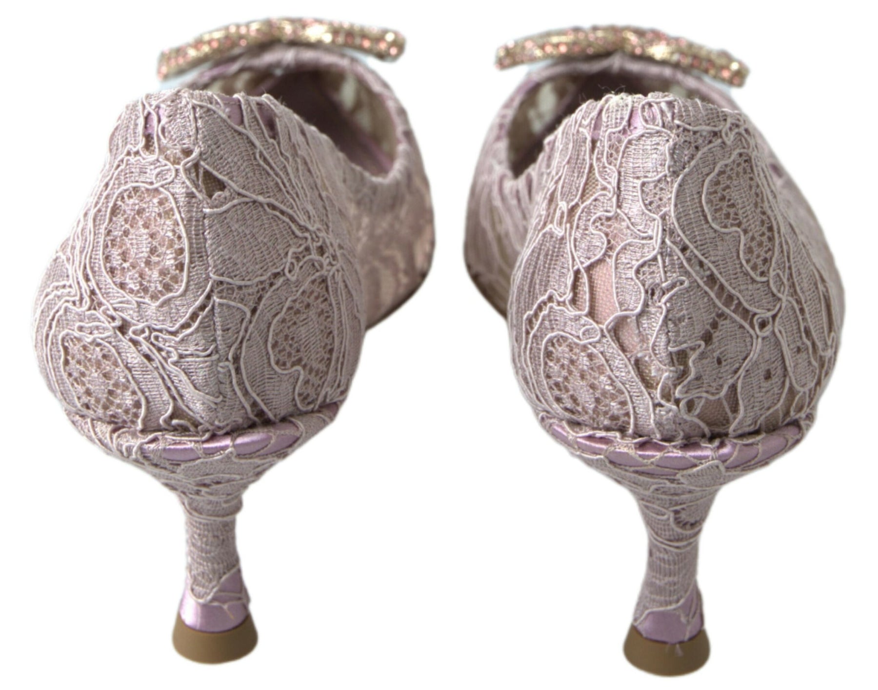 Dolce & Gabbana Pink Floral Lace DG Crystal Pumps Shoes | Regal Royce