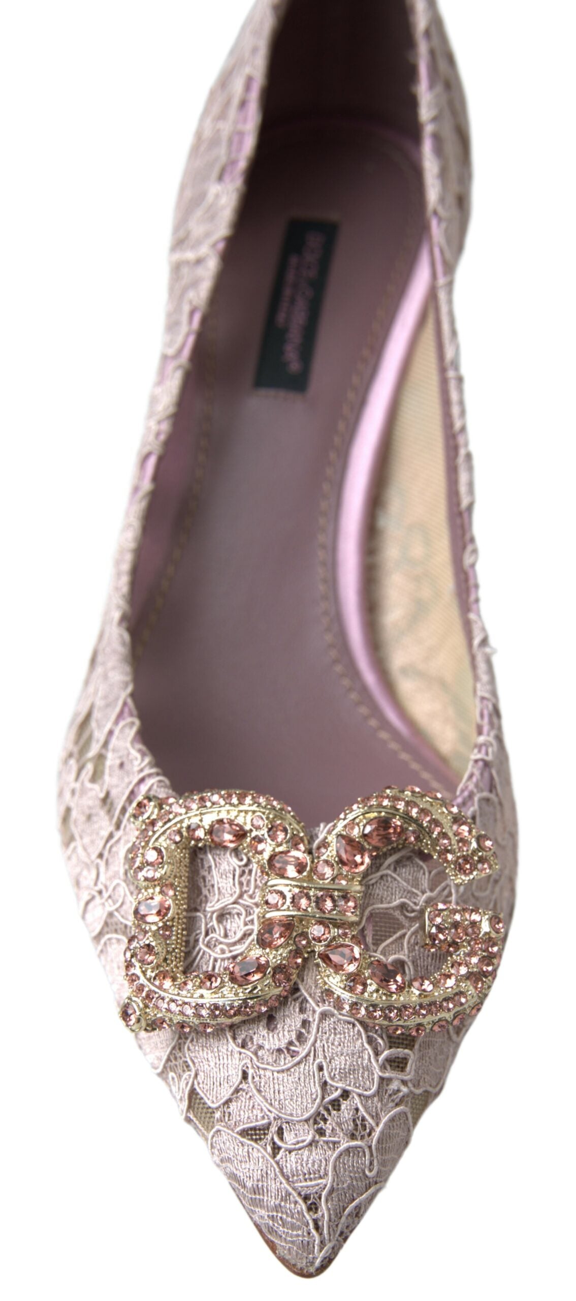 Dolce & Gabbana Pink Floral Lace DG Crystal Pumps Shoes | Regal Royce