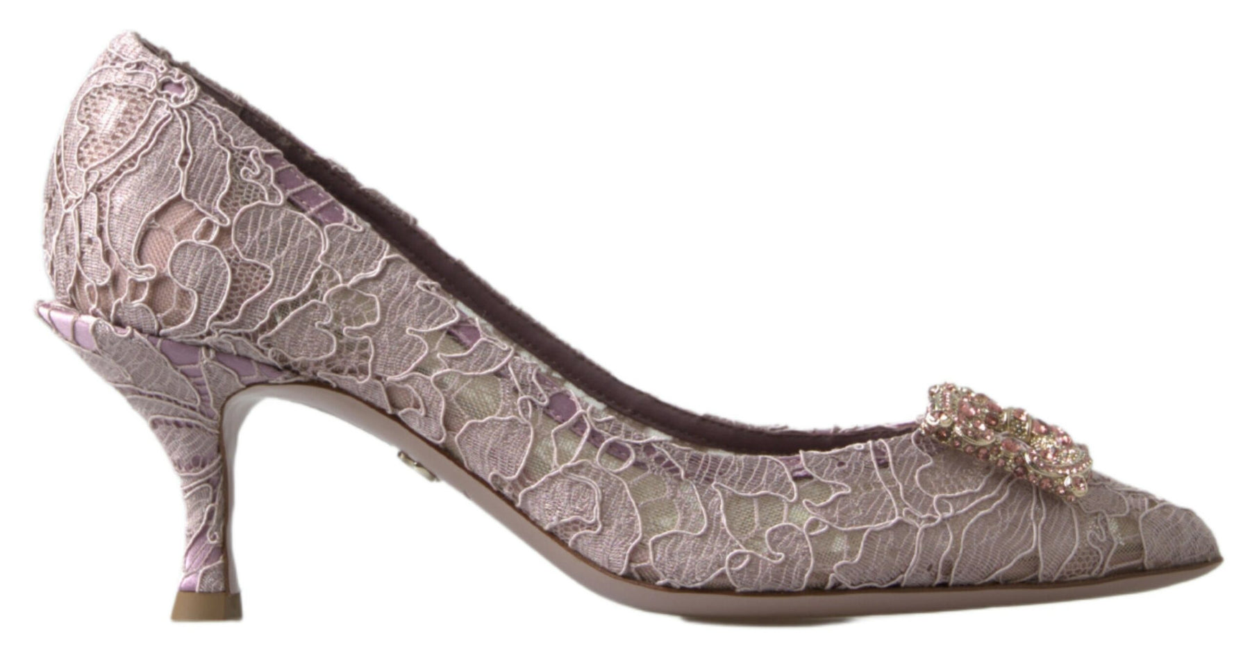 Dolce & Gabbana Pink Floral Lace DG Crystal Pumps Shoes | Regal Royce