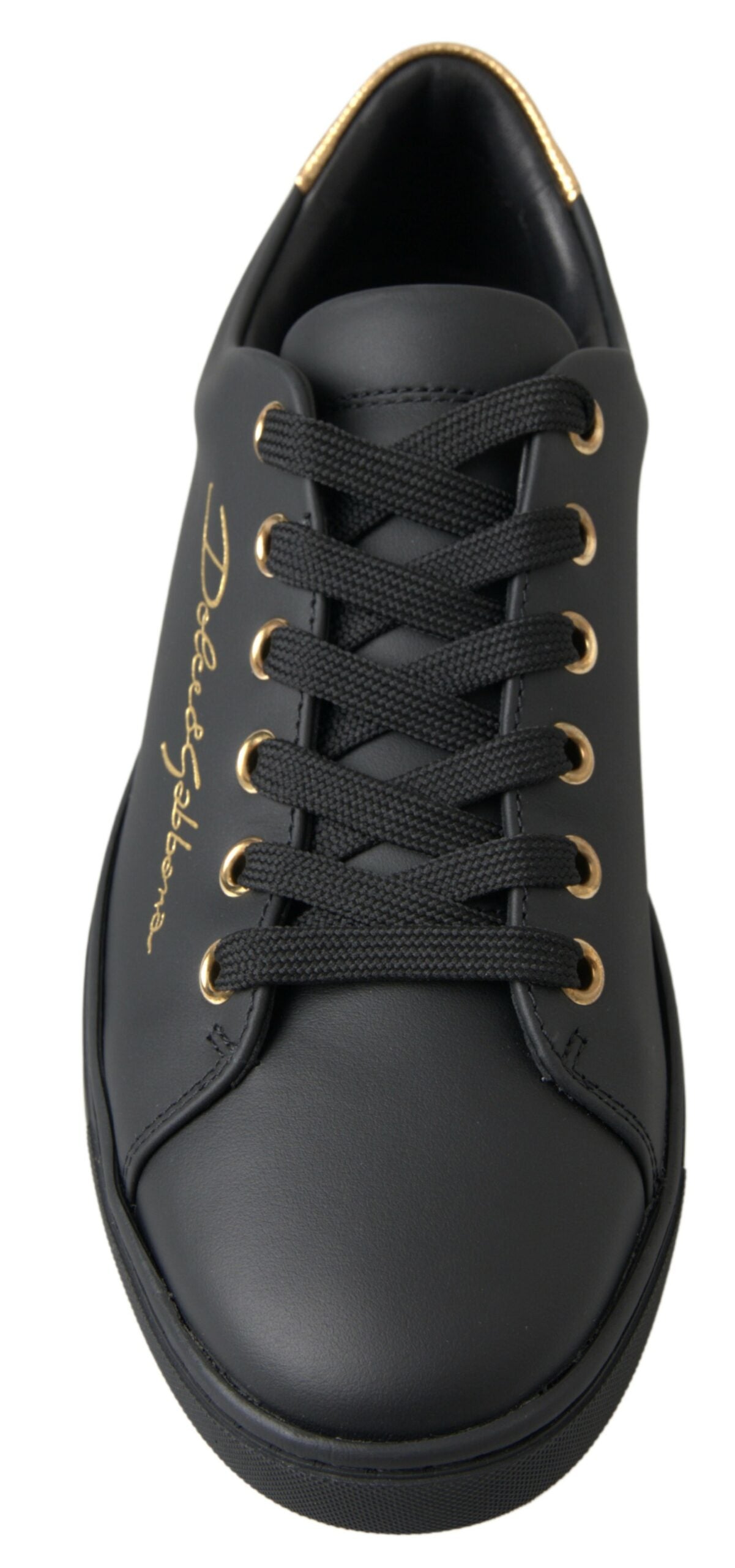 Dolce & Gabbana Black Gold Leather Classic Sneakers Shoes | Regal Royce