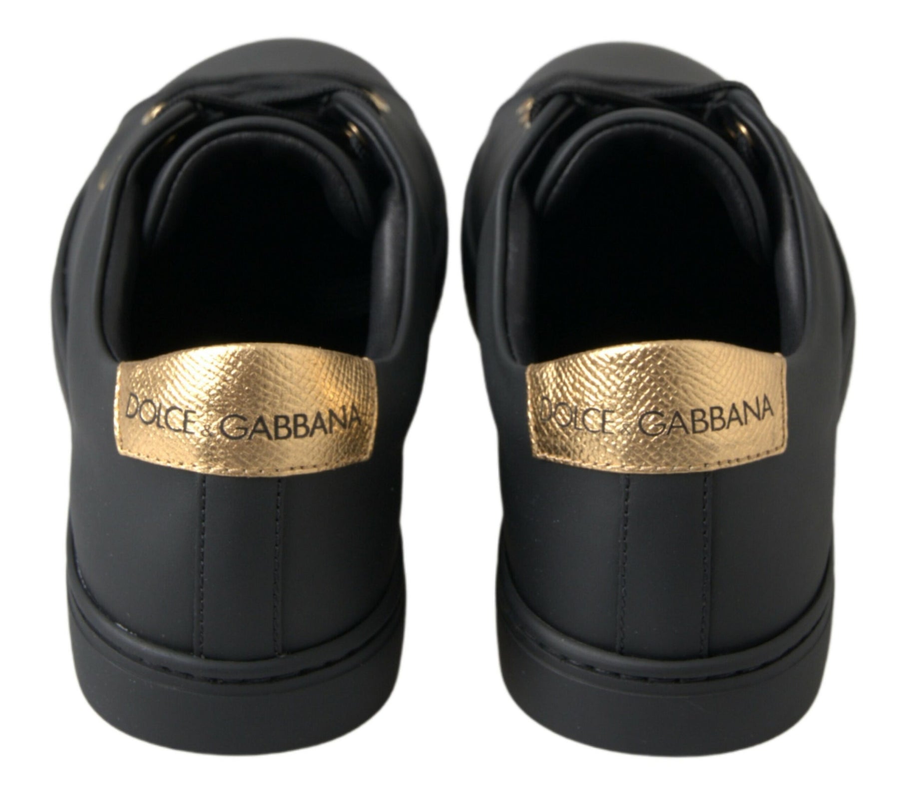 Dolce & Gabbana Black Gold Leather Classic Sneakers Shoes | Regal Royce