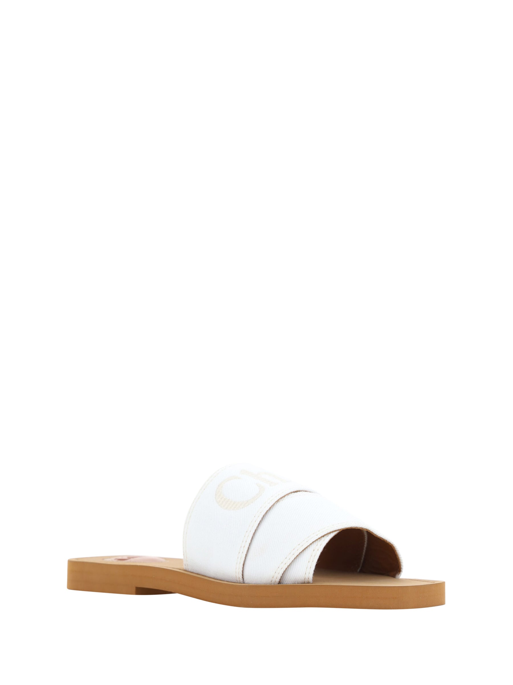 Chloé White Cotton Slides Woody Sandals | Regal Royce