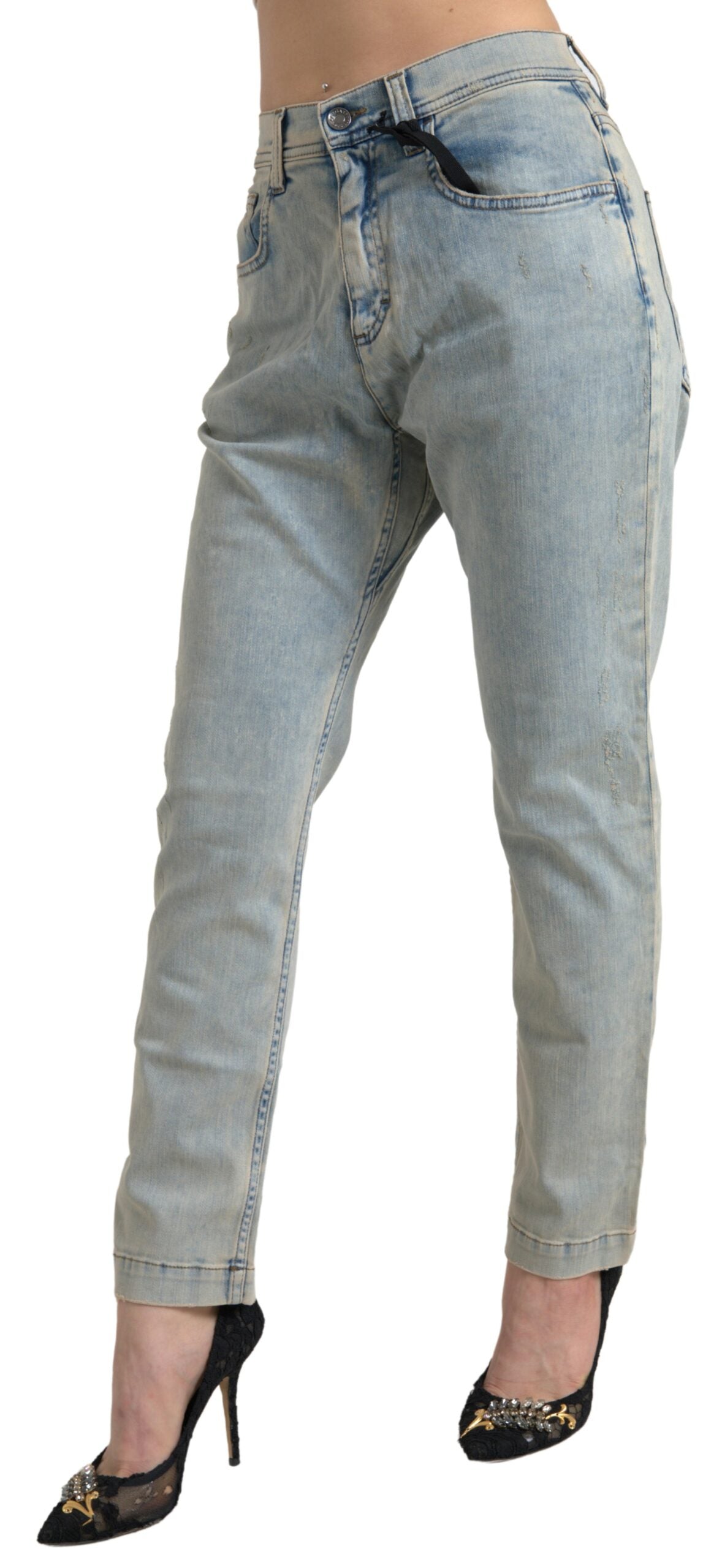 Dolce & Gabbana Blue Washed Cotton Mid Waist Skinny Jeans | Regal Royce