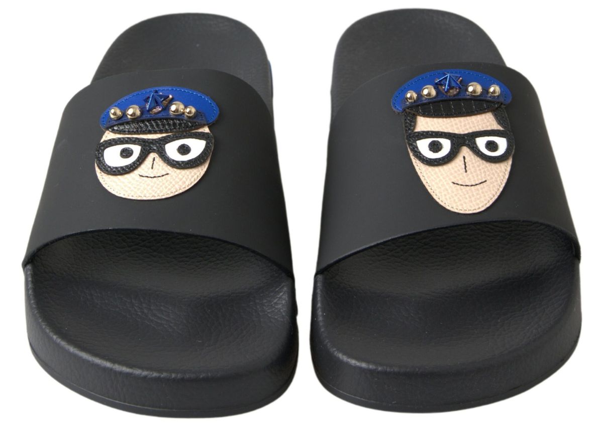 Dolce & Gabbana Black Slides Sandals Beach Saint Barth Shoes | Regal Royce