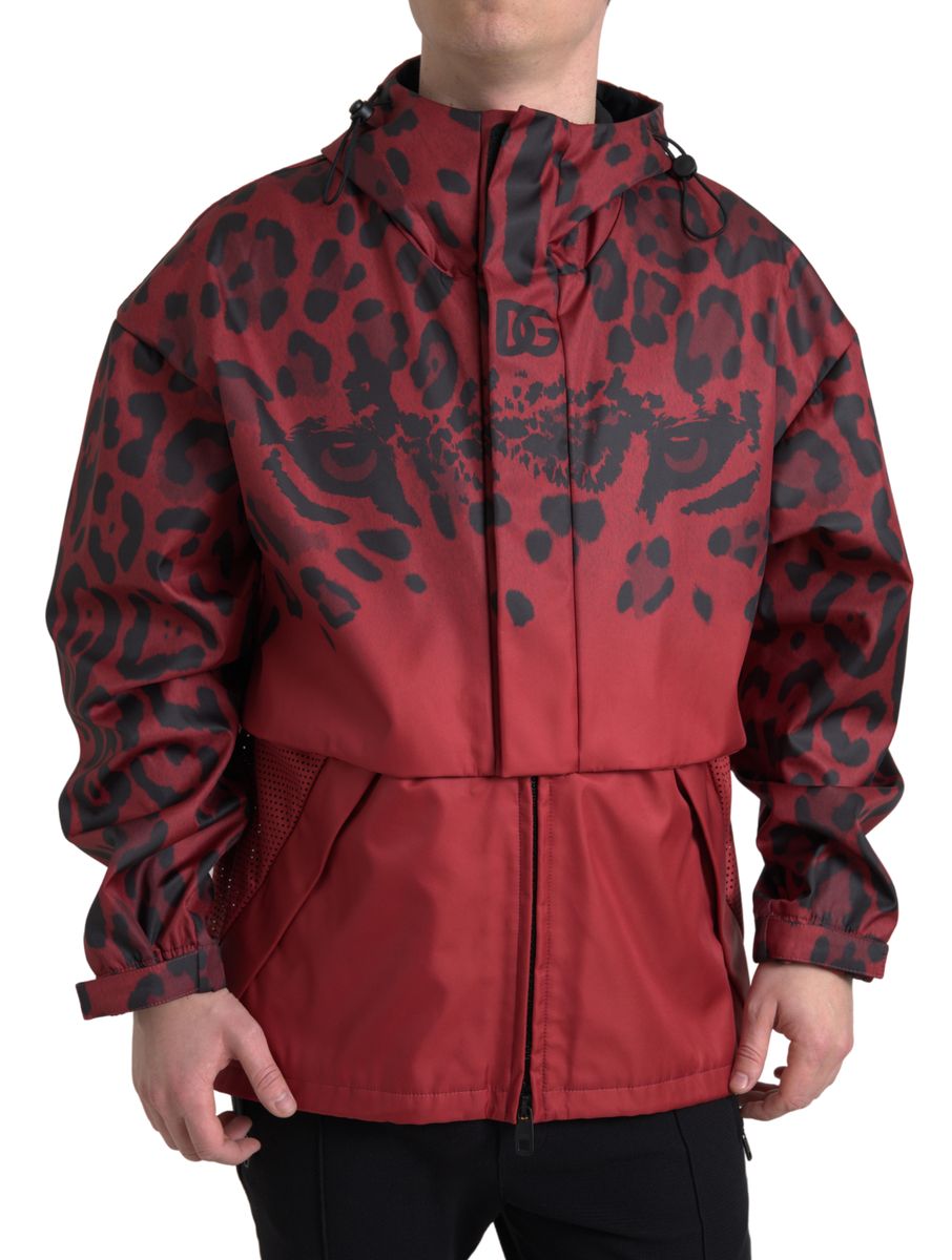 Dolce & Gabbana Red Leopard Hooded Rain Coat Jacket | Regal Royce