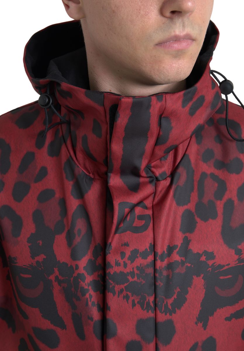 Dolce & Gabbana Red Leopard Hooded Rain Coat Jacket | Regal Royce