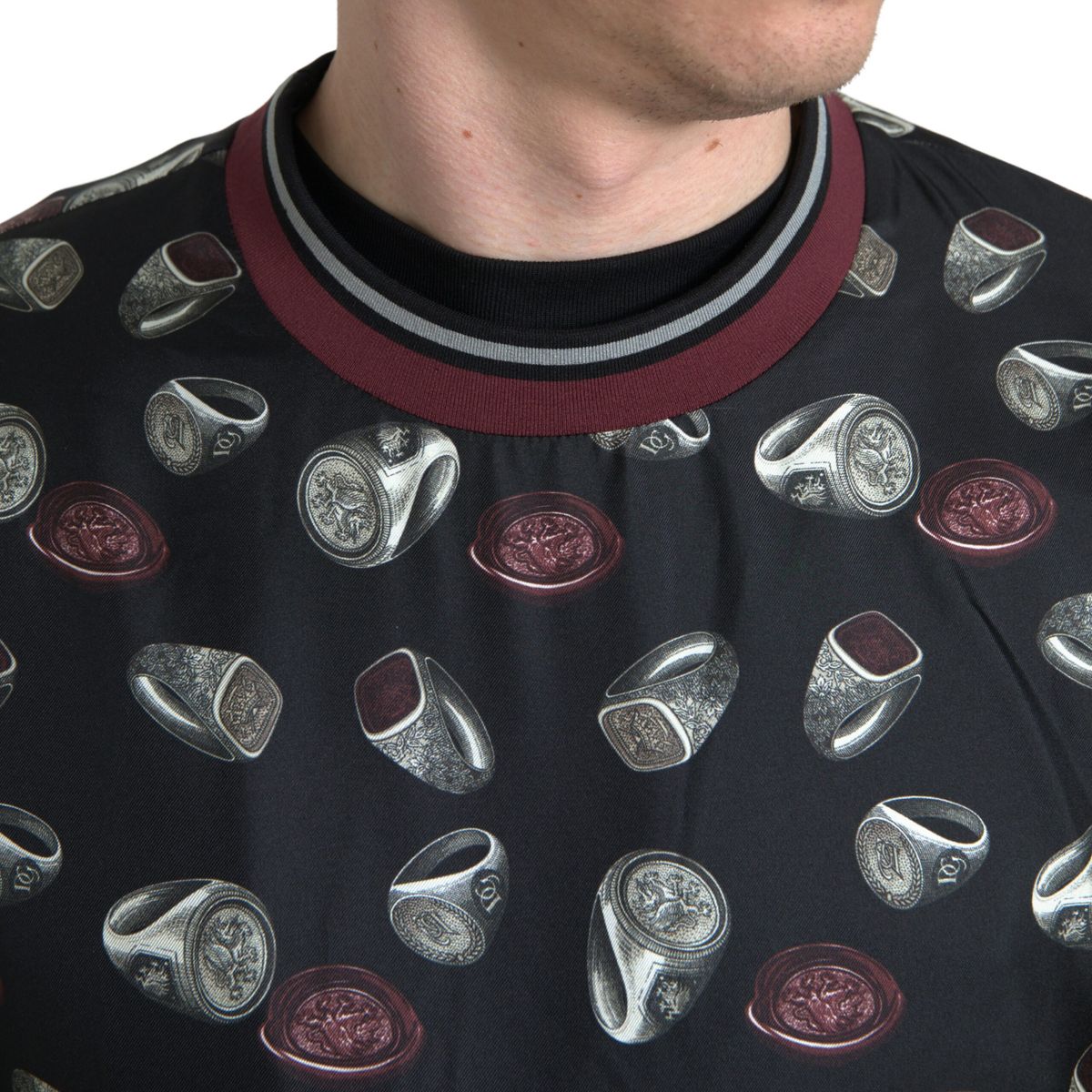 Dolce & Gabbana Black Ring Print Silk Crewneck Sweater | Regal Royce