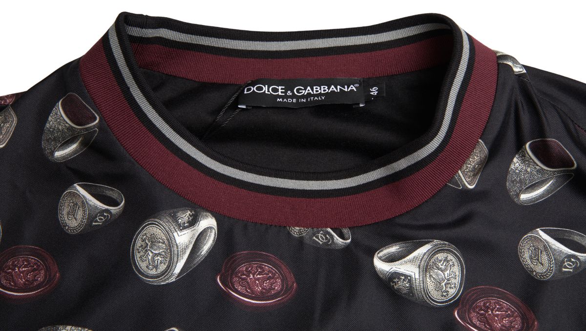 Dolce & Gabbana Black Ring Print Silk Crewneck Sweater | Regal Royce