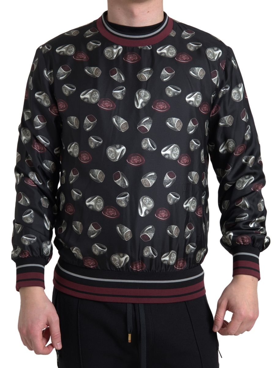 Dolce & Gabbana Black Ring Print Silk Crewneck Sweater | Regal Royce