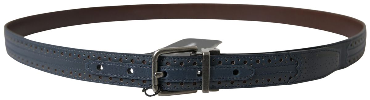 Dolce & Gabbana Blue Leather Perforated Metal Buckle Belt | Regal Royce