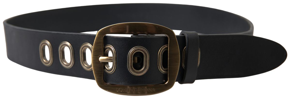 Dolce & Gabbana Black Leather Gold Metal Buckle Men Belt | Regal Royce
